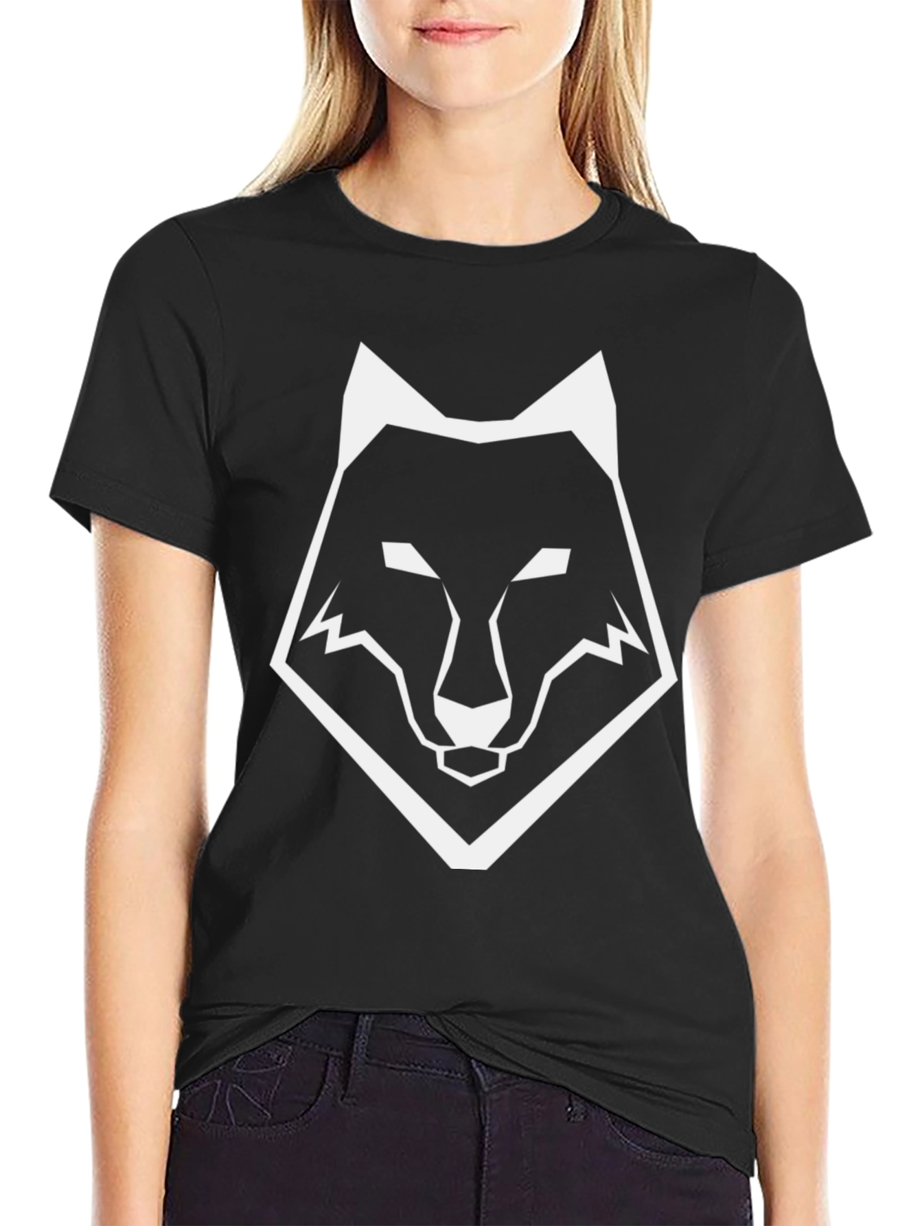 Black Wolf Graphic T-Shirt - Modern Geometric Design