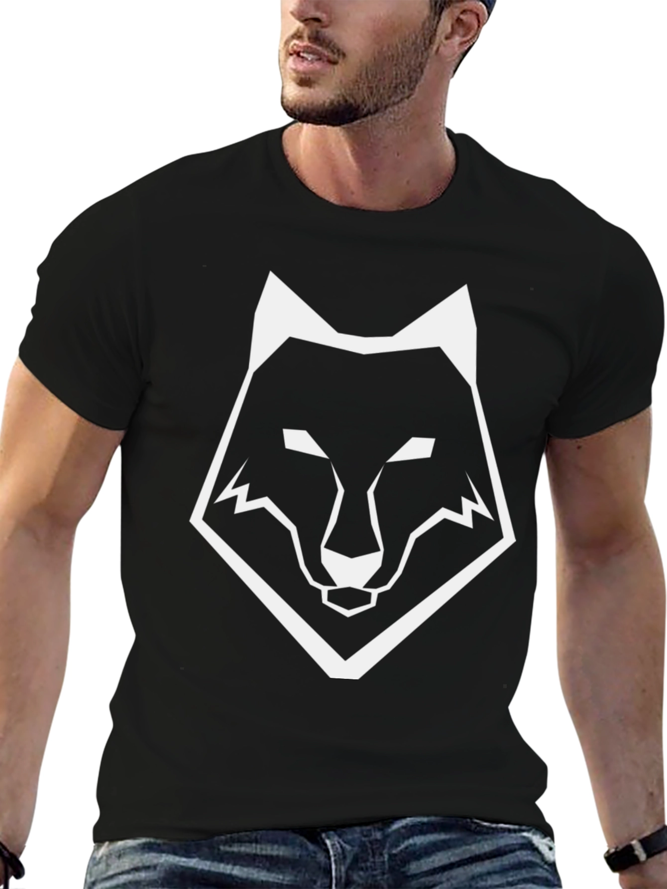 Black Wolf Graphic T-Shirt - Modern Geometric Design