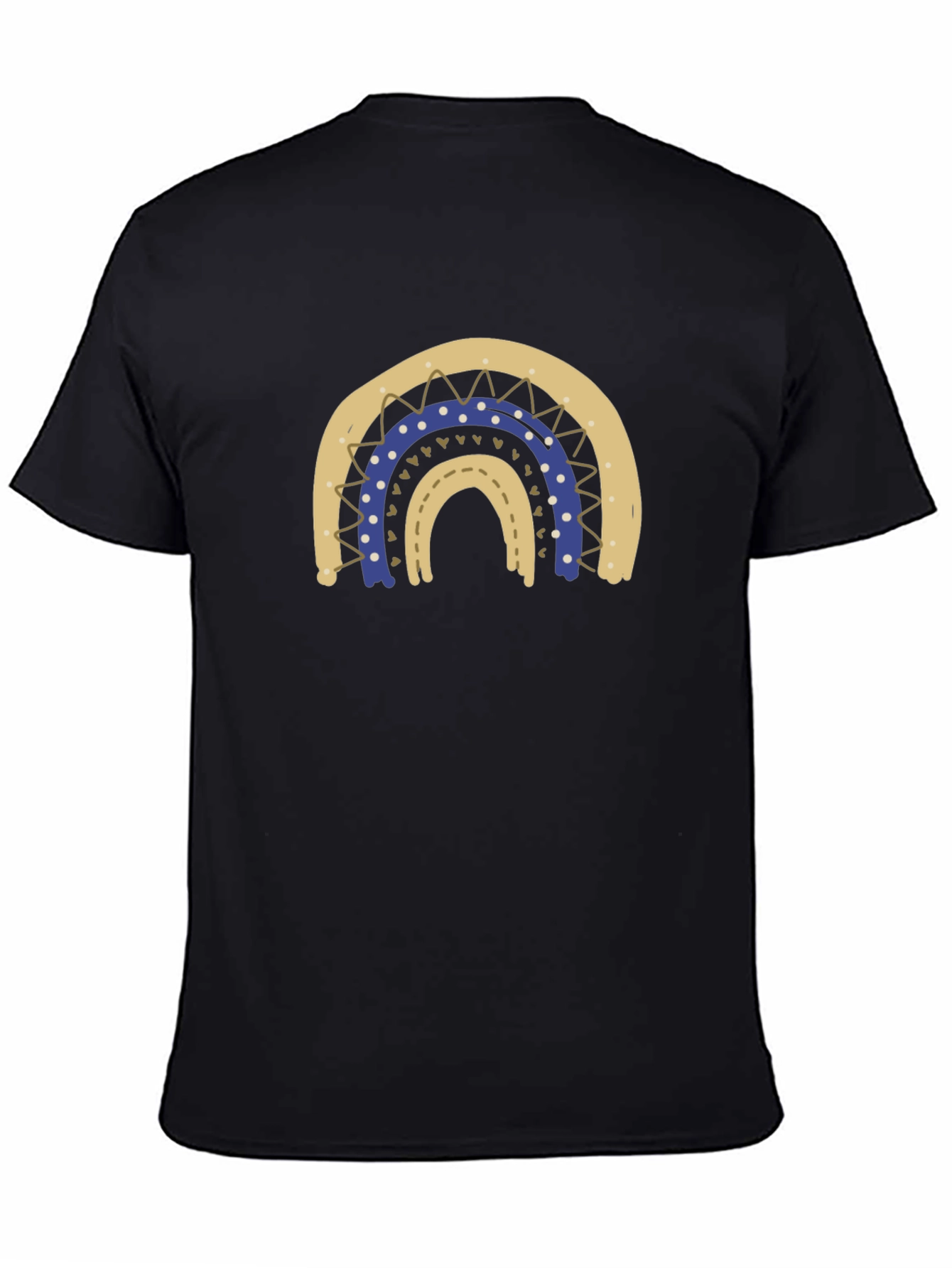 Stylish Black T-Shirt with Boho Rainbow Design