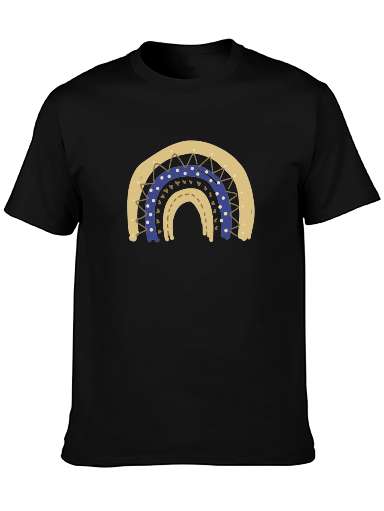 Stylish Black T-Shirt with Boho Rainbow Design