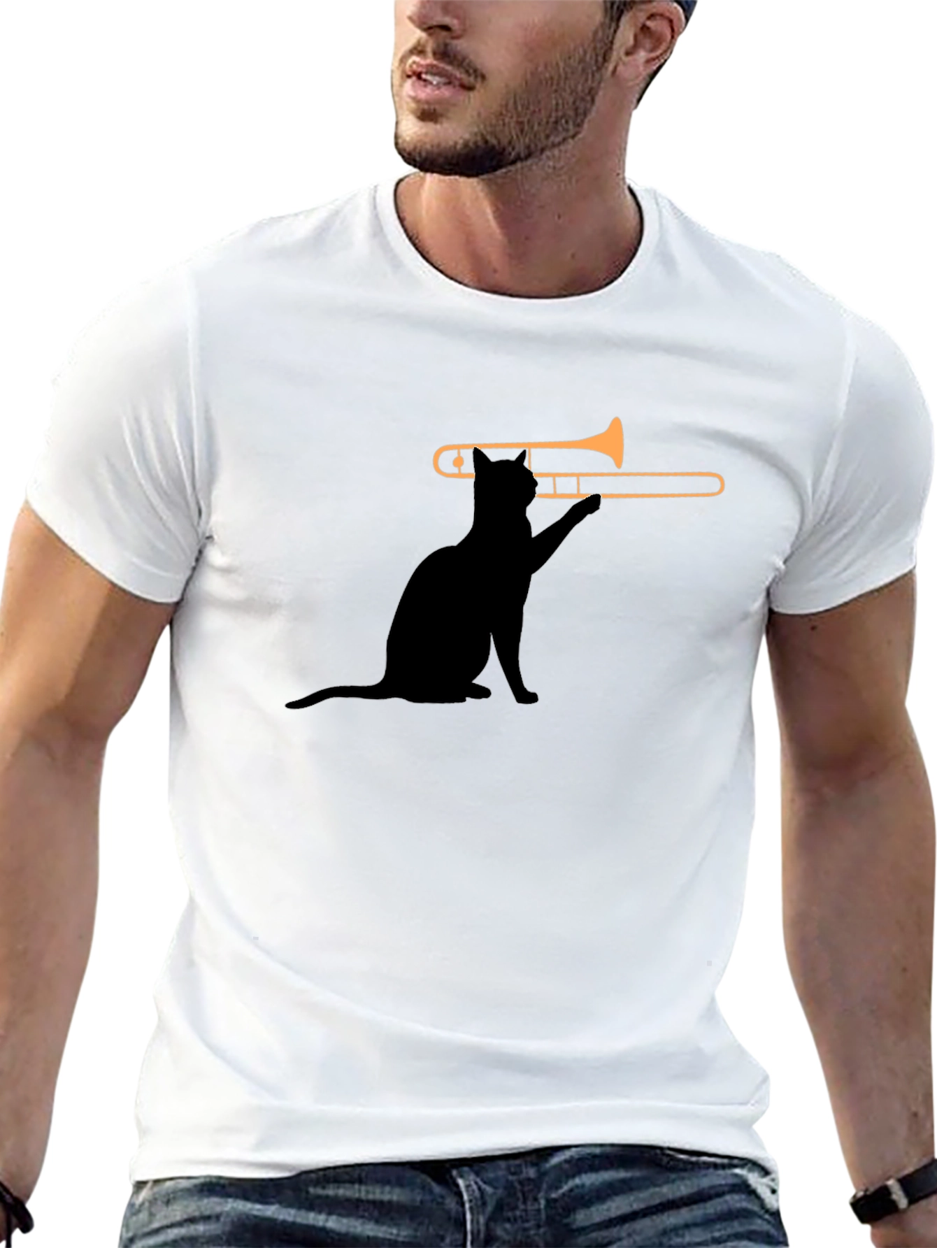 Cat Trombone T-Shirt - Cool Music Tee