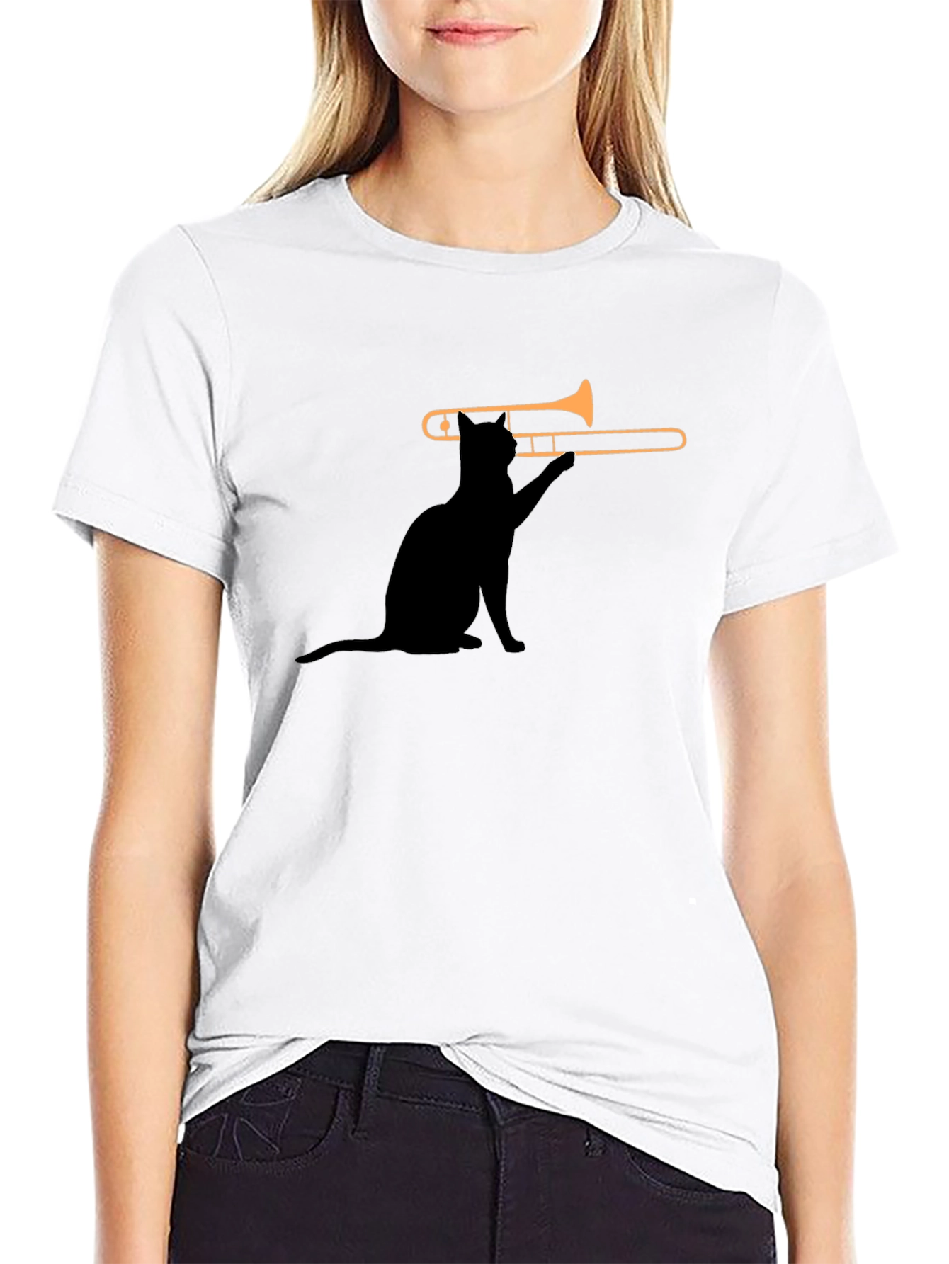 Cat Trombone T-Shirt - Cool Music Tee