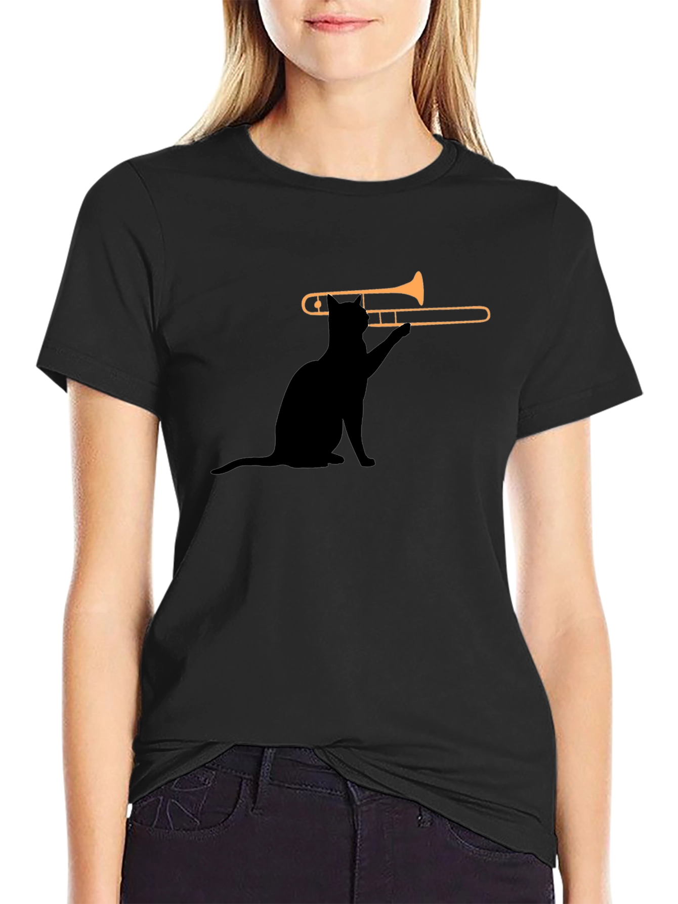 Cat Trombone T-Shirt - Cool Music Tee