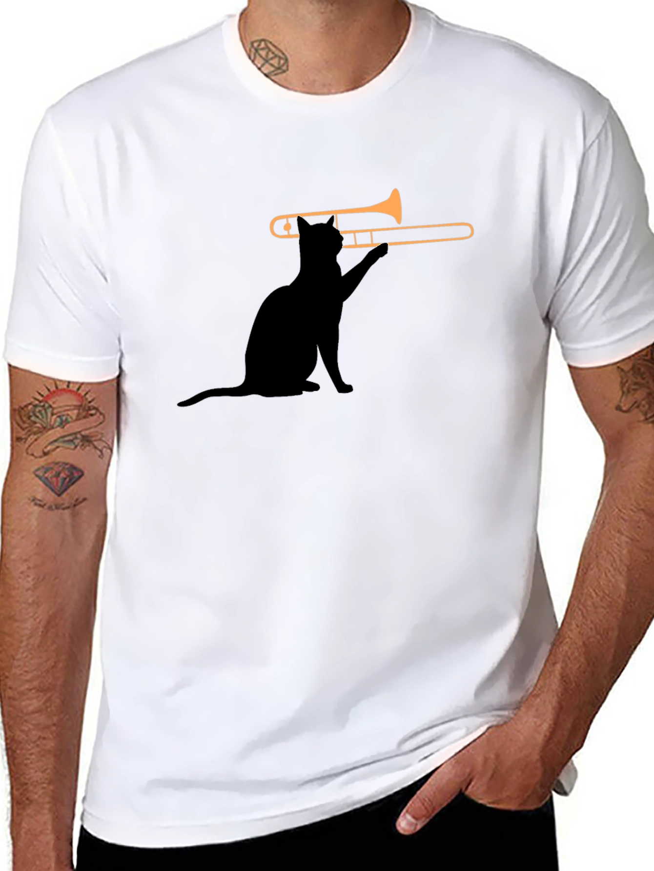 Cat Trombone T-Shirt - Cool Music Tee