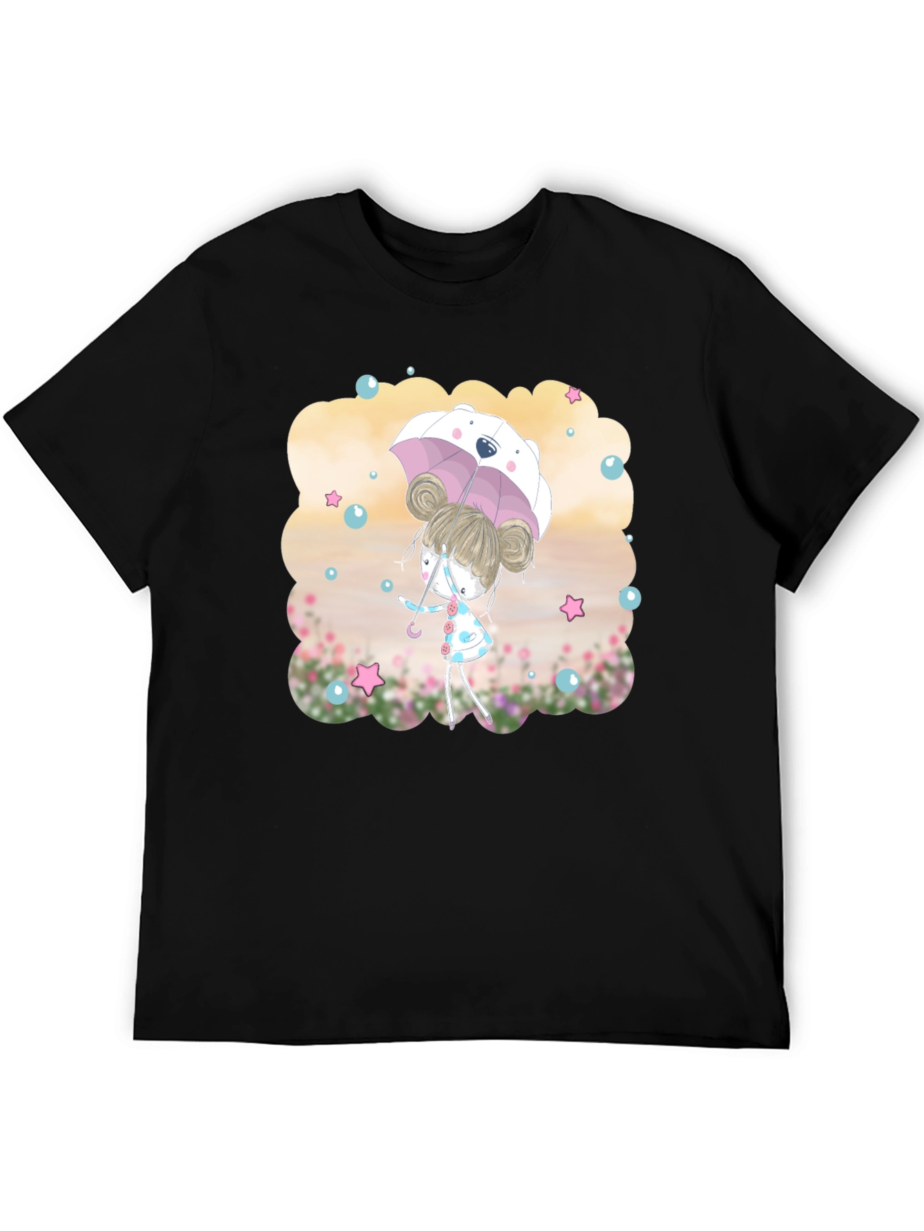 Cute Girl with Bear Umbrella T-Shirt