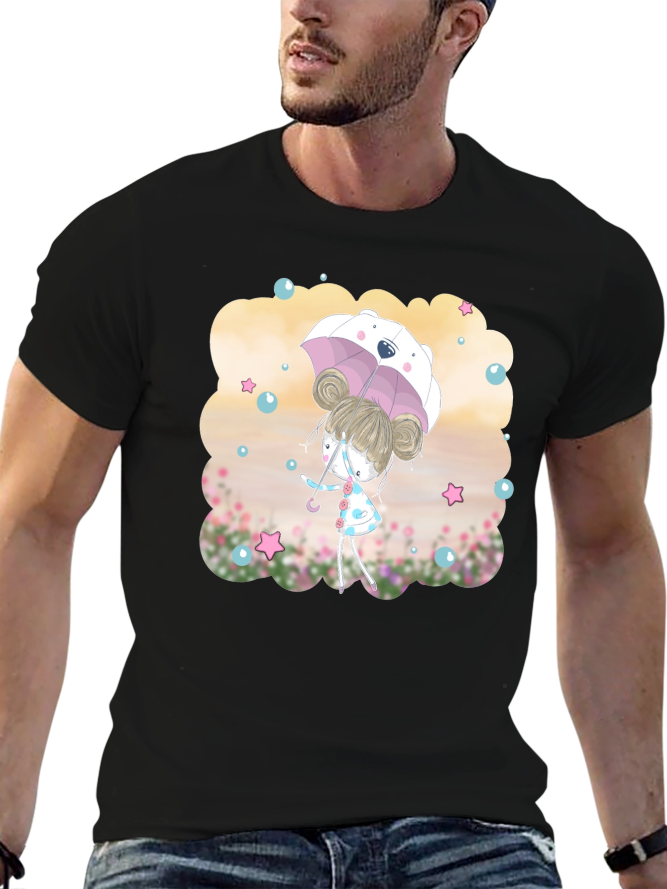 Cute Girl with Bear Umbrella T-Shirt