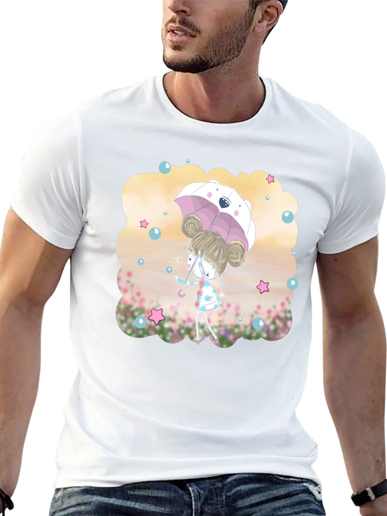 Cute Girl with Bear Umbrella T-Shirt