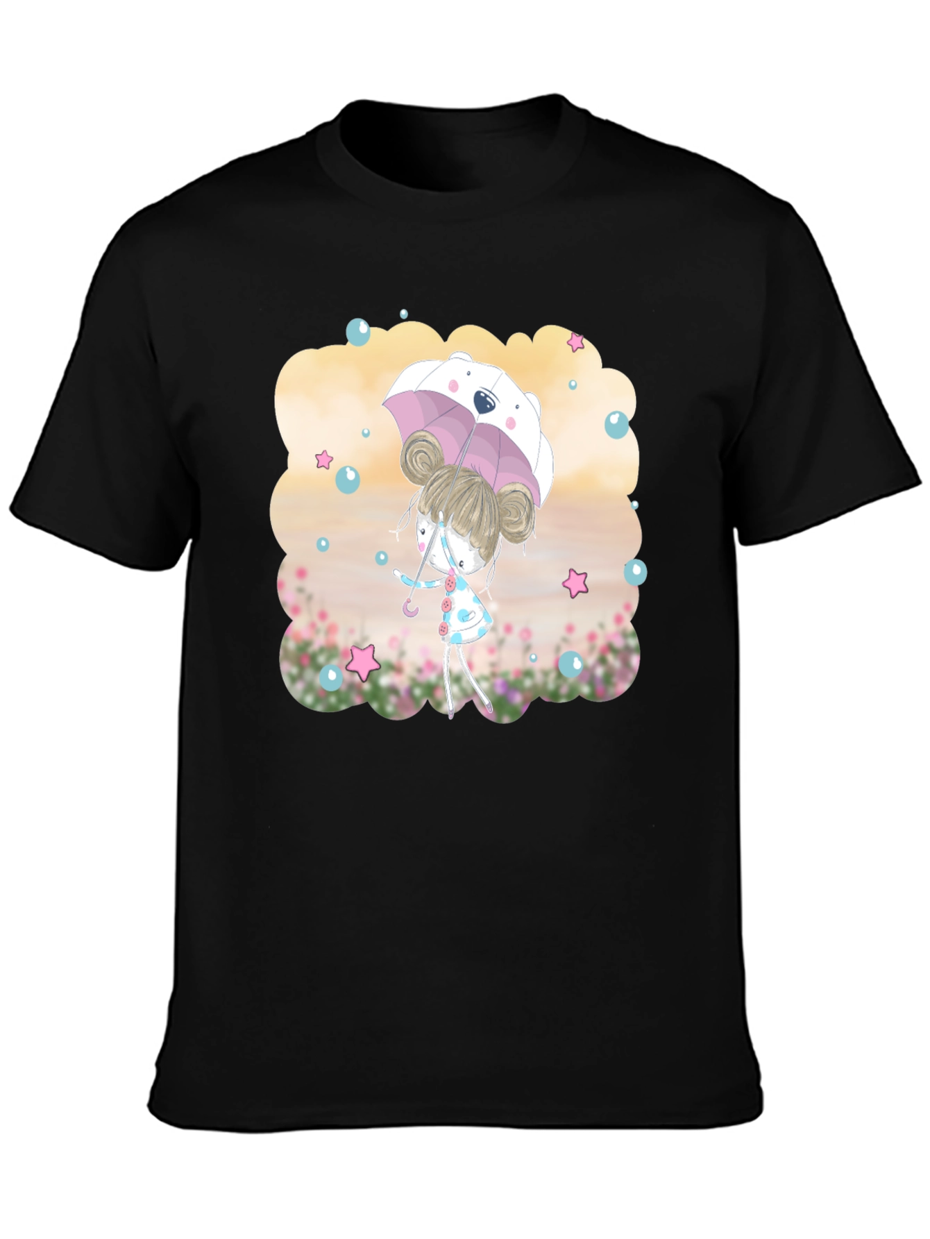 Cute Girl with Bear Umbrella T-Shirt