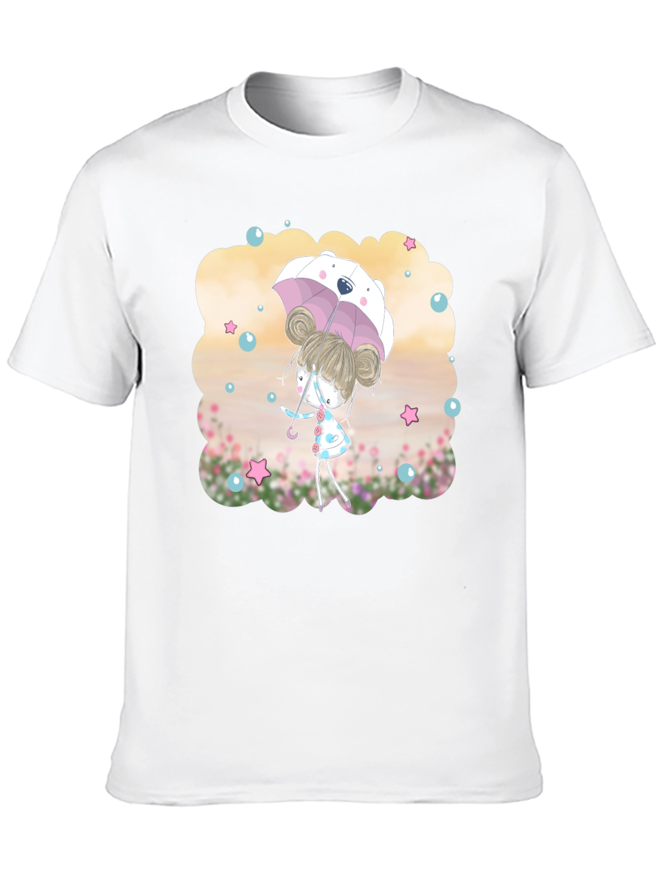 Cute Girl with Bear Umbrella T-Shirt