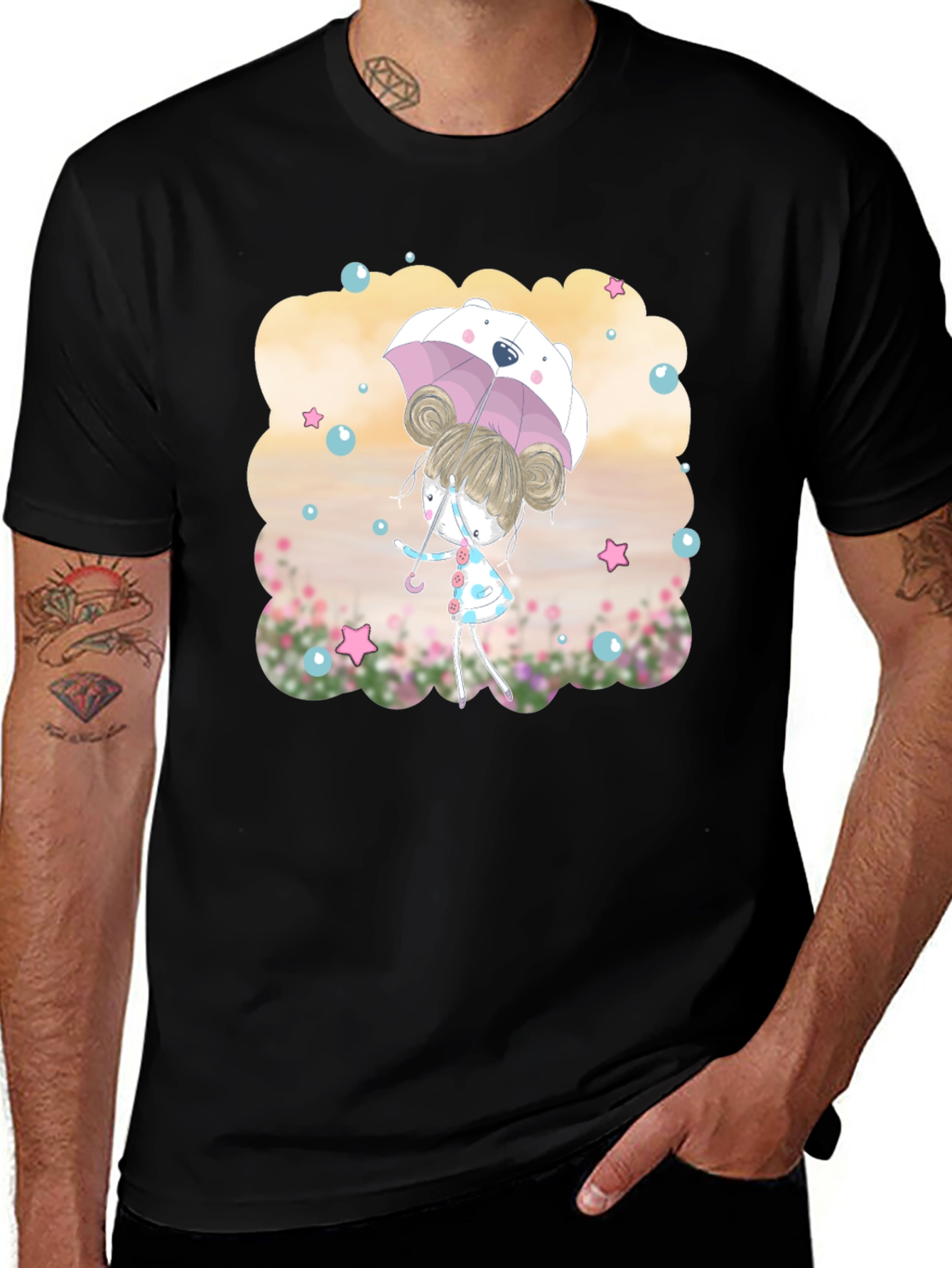 Cute Girl with Bear Umbrella T-Shirt