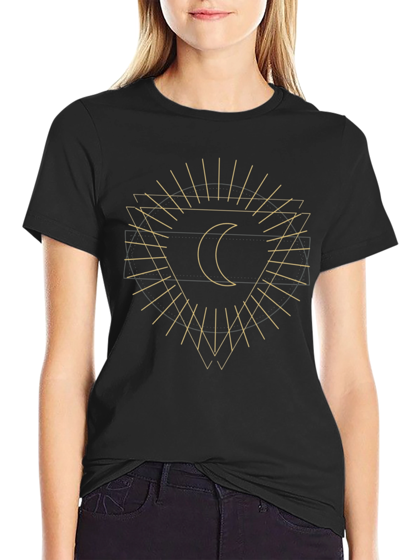 Geometric Moon Graphic Black T-Shirt