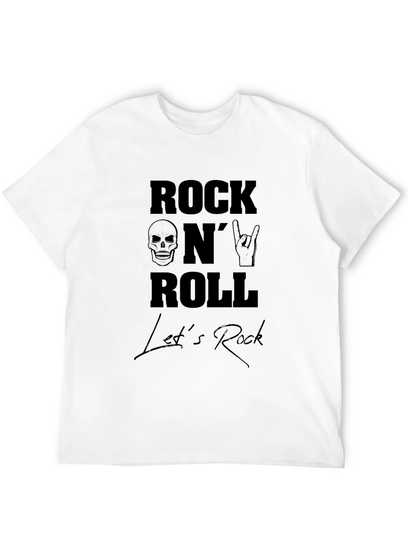 Rock N Roll Skull Graphic Tee - Black Cotton