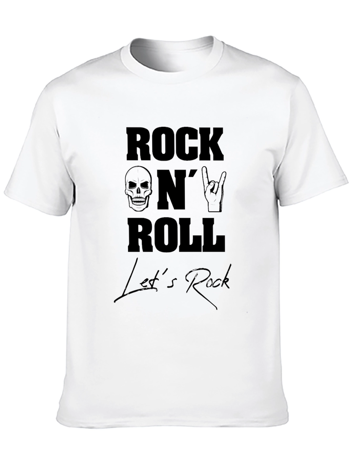 Rock N Roll Skull Graphic Tee - Black Cotton