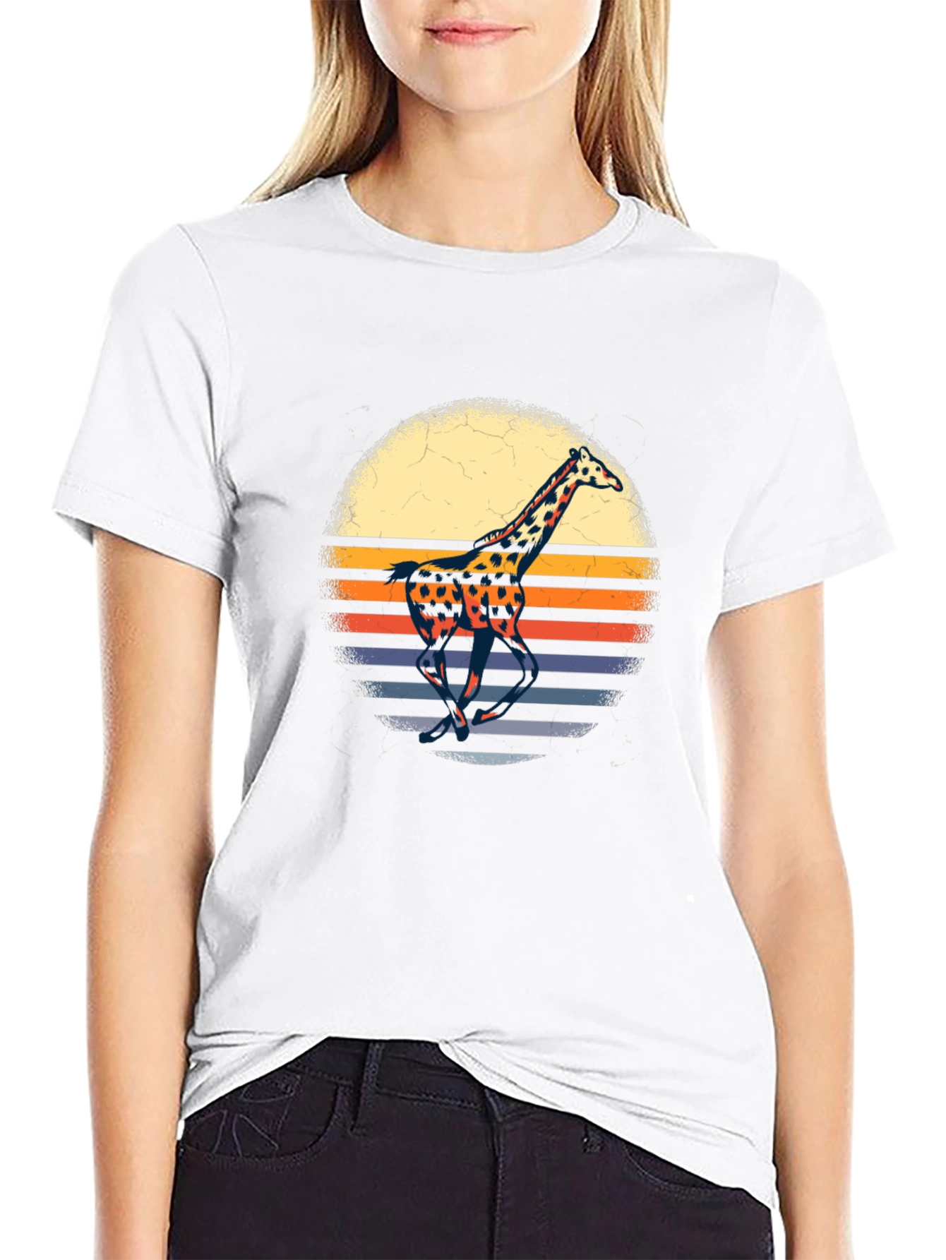 Retro Giraffe Sunset Graphic Tee - Stylish Comfort