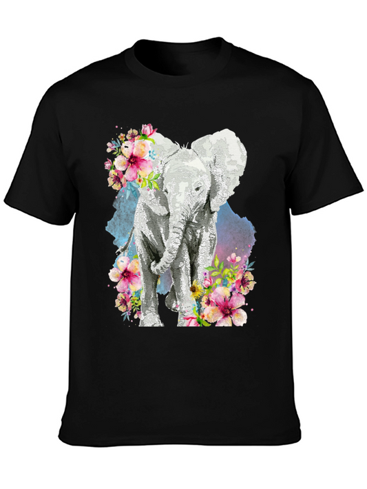 Elephant Floral Graphic Tee - Black