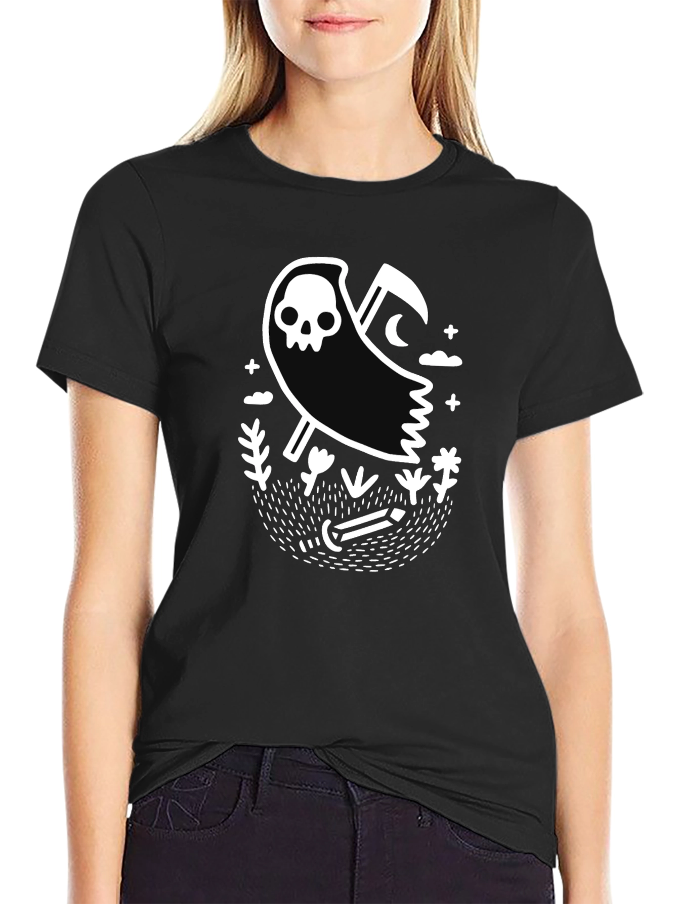 Grim Reaper Graphic Tee - Black Cotton T-Shirt
