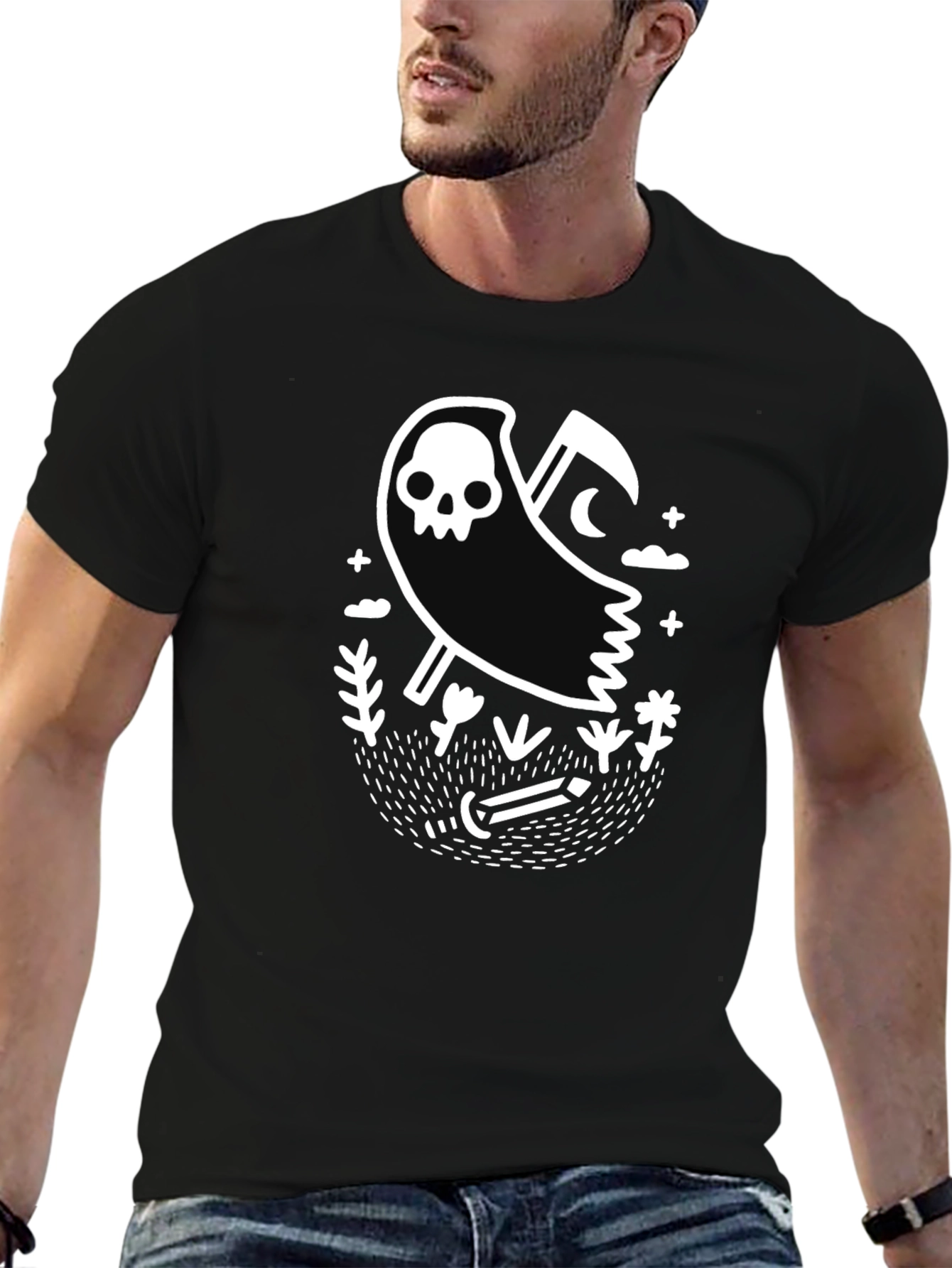 Grim Reaper Graphic Tee - Black Cotton T-Shirt