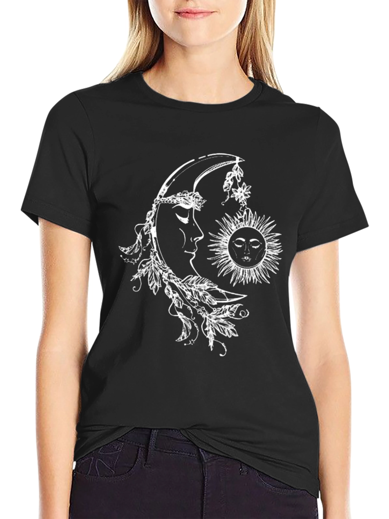 Celestial Sun and Moon Graphic T-Shirt