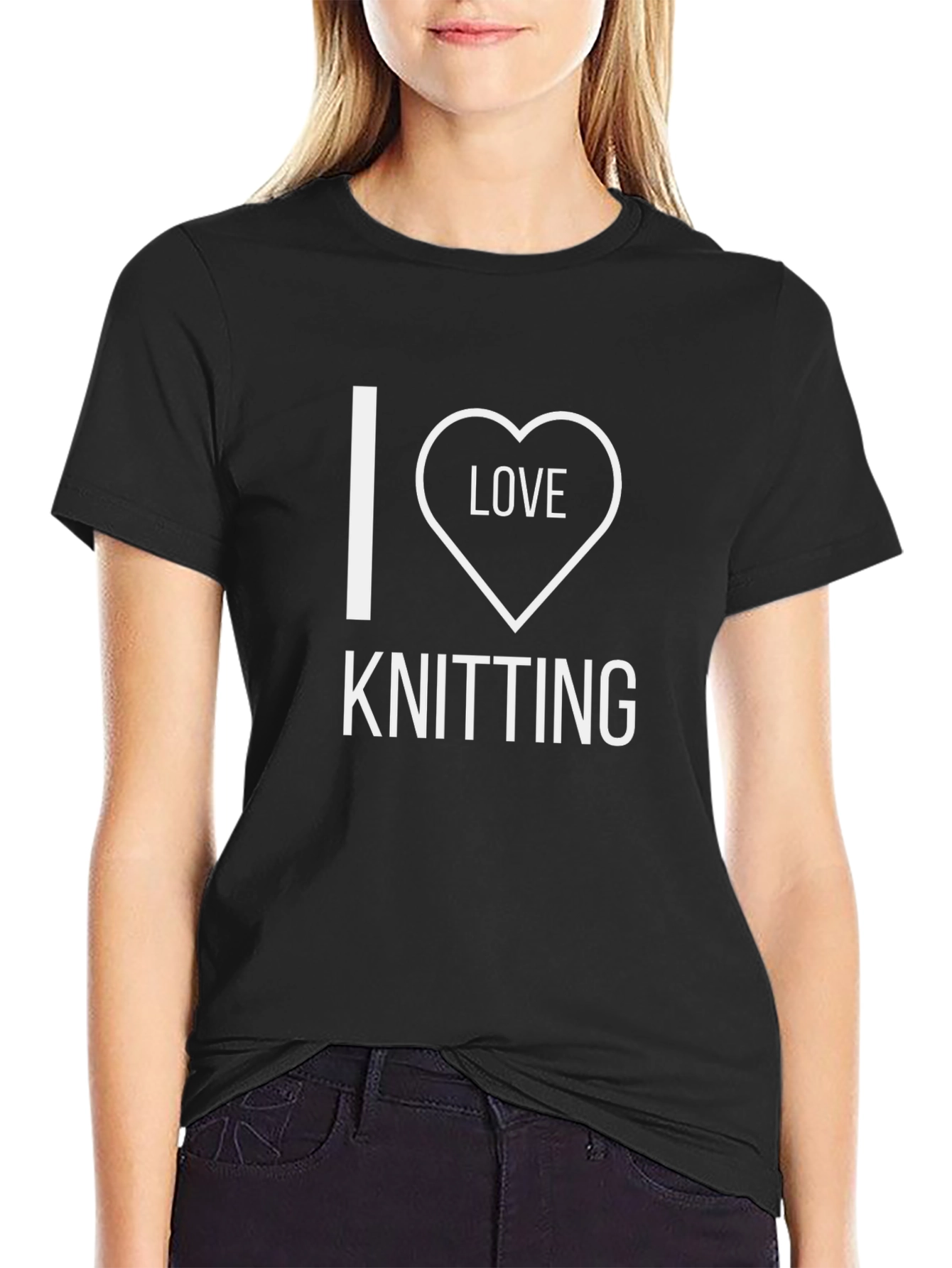 I Love Knitting Graphic Tee - Black Cotton Shirt