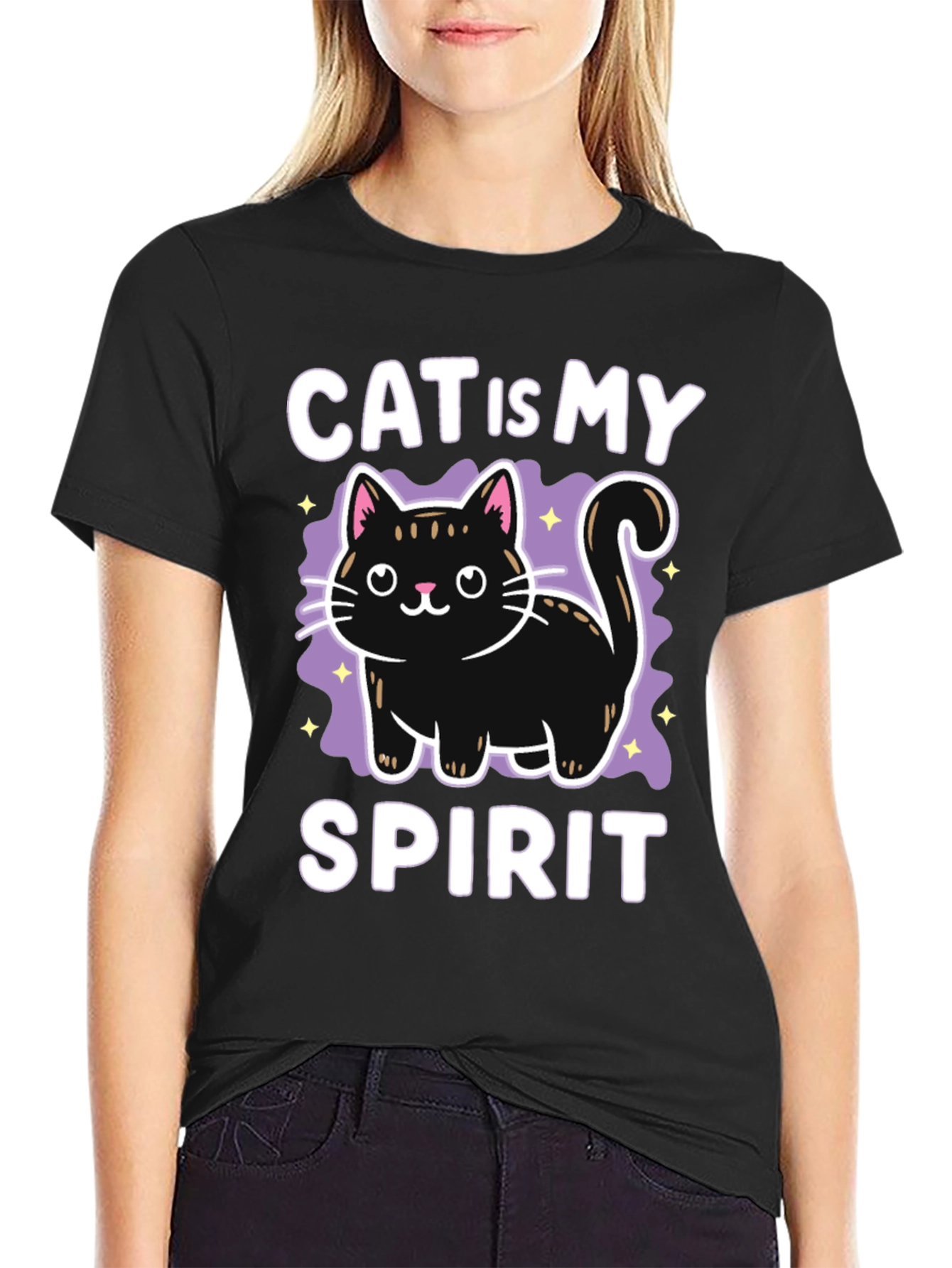 Cat Is My Spirit Animal Black T-Shirt