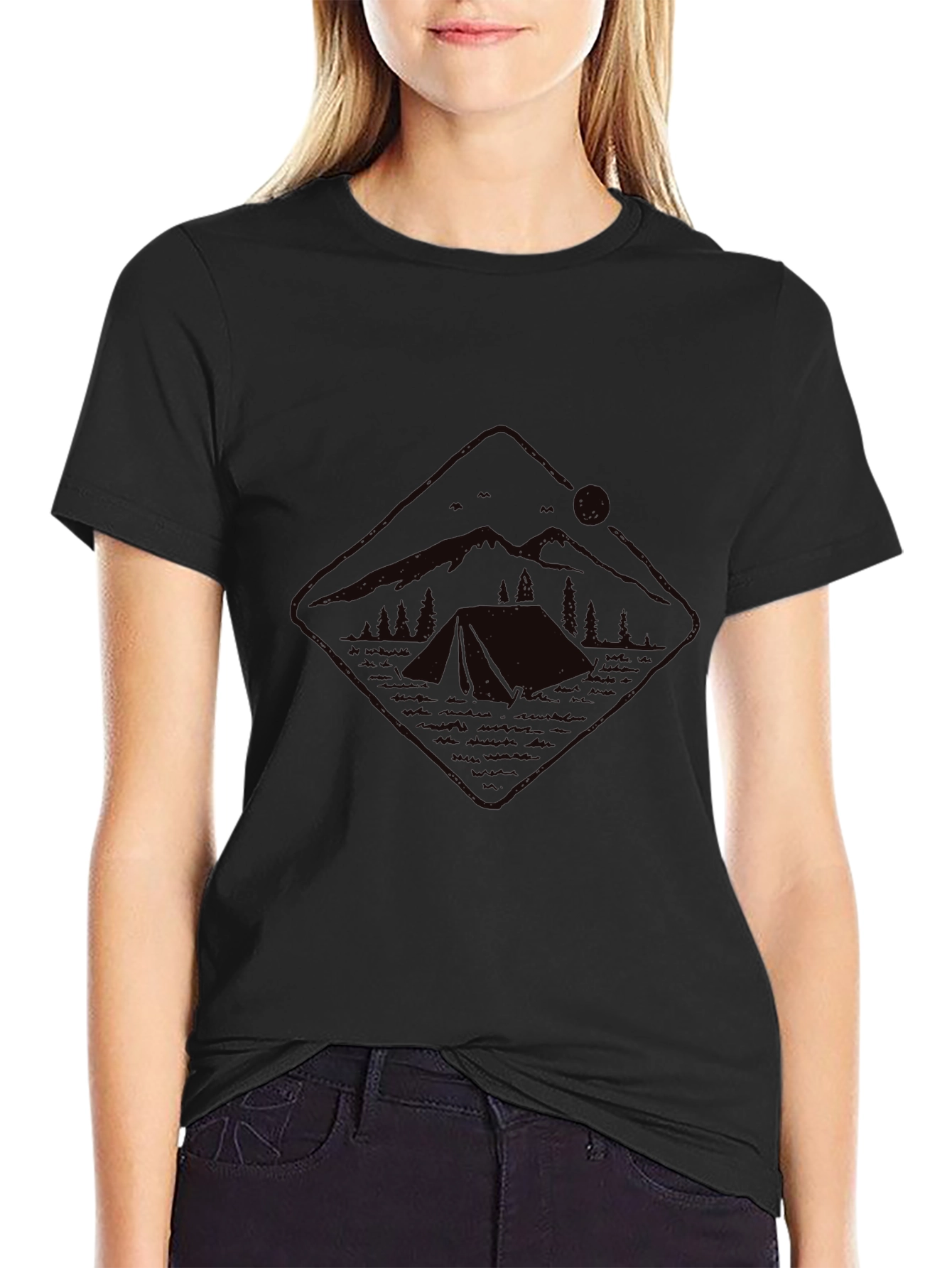 Mens Black Camping Graphic Tee