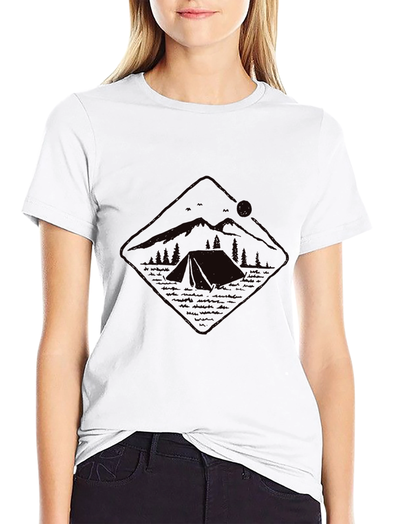 Mens Black Camping Graphic Tee