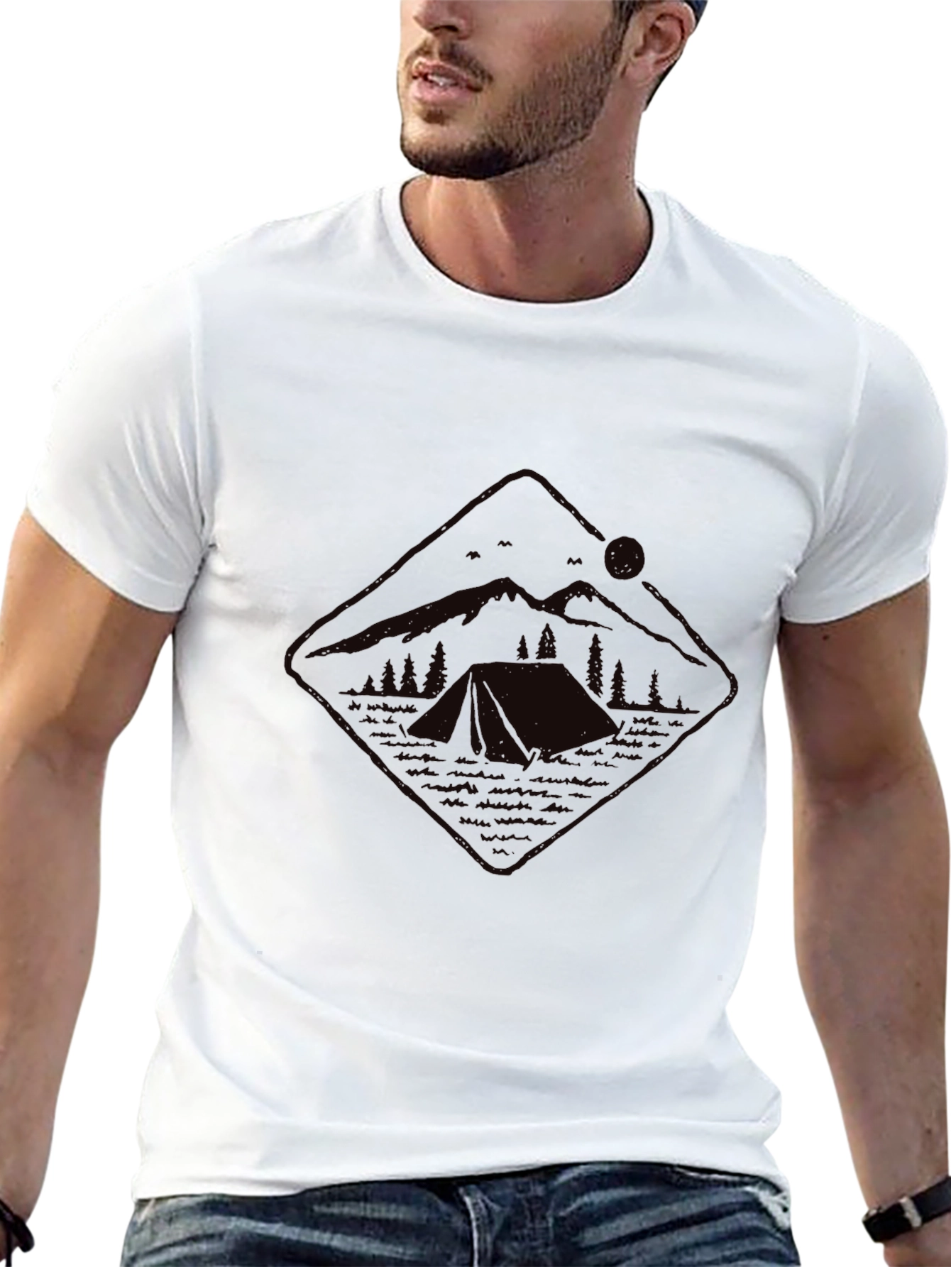 Mens Black Camping Graphic Tee