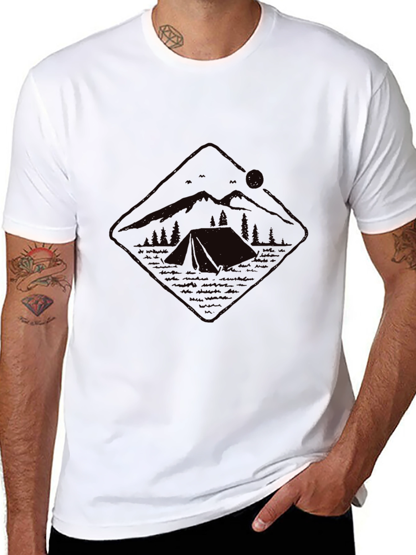 Mens Black Camping Graphic Tee