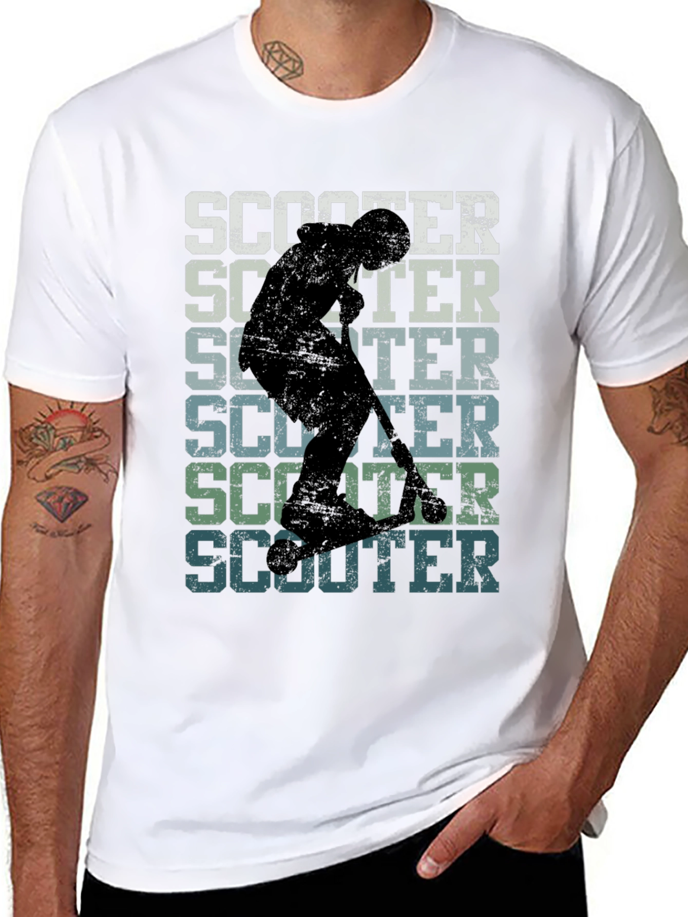 Retro Scooter Graphic Tee - Black Cotton T-Shirt