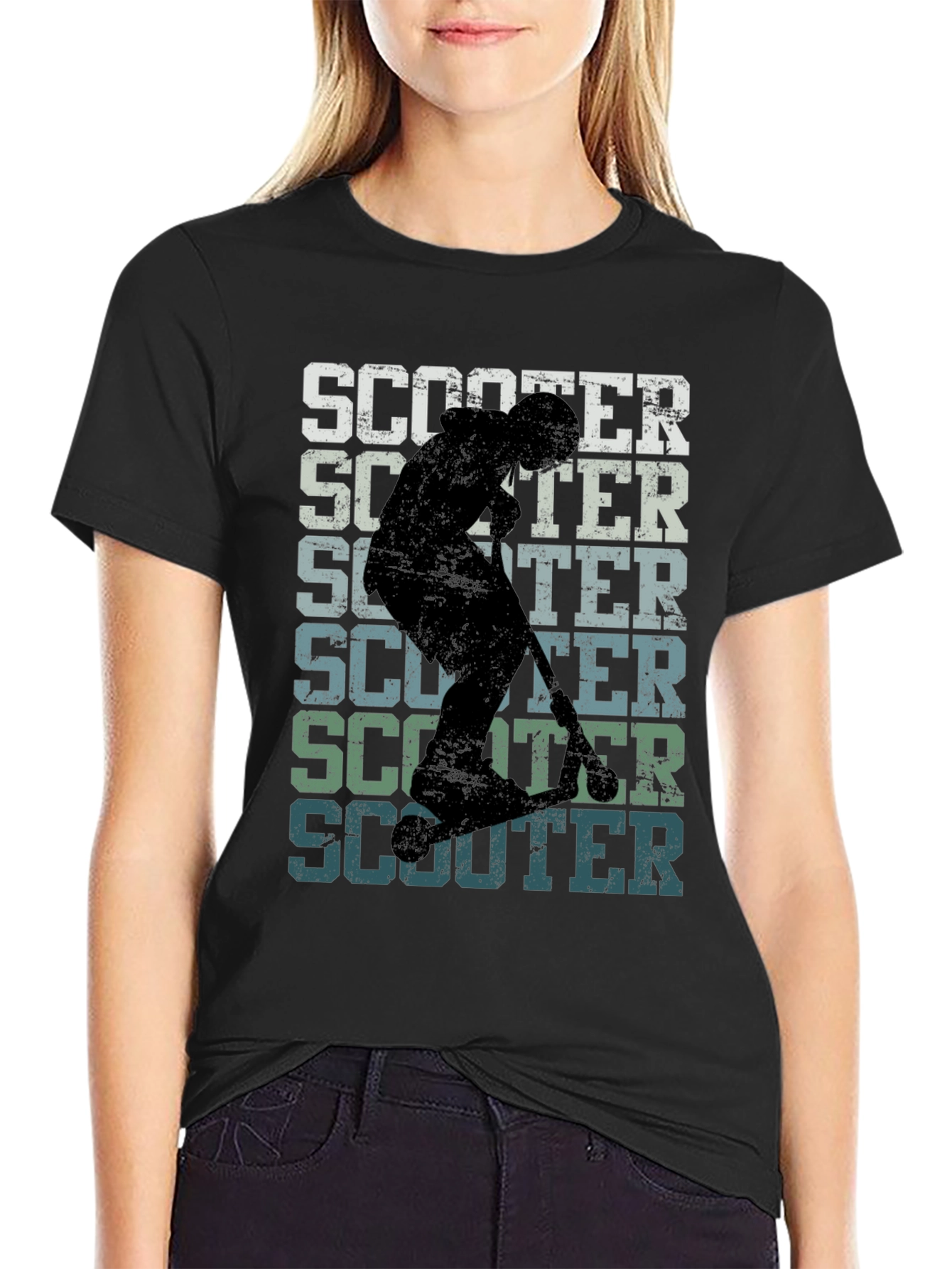 Retro Scooter Graphic Tee - Black Cotton T-Shirt