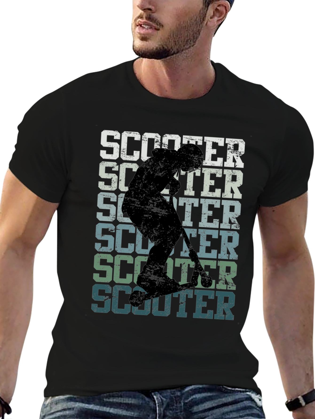 Retro Scooter Graphic Tee - Black Cotton T-Shirt