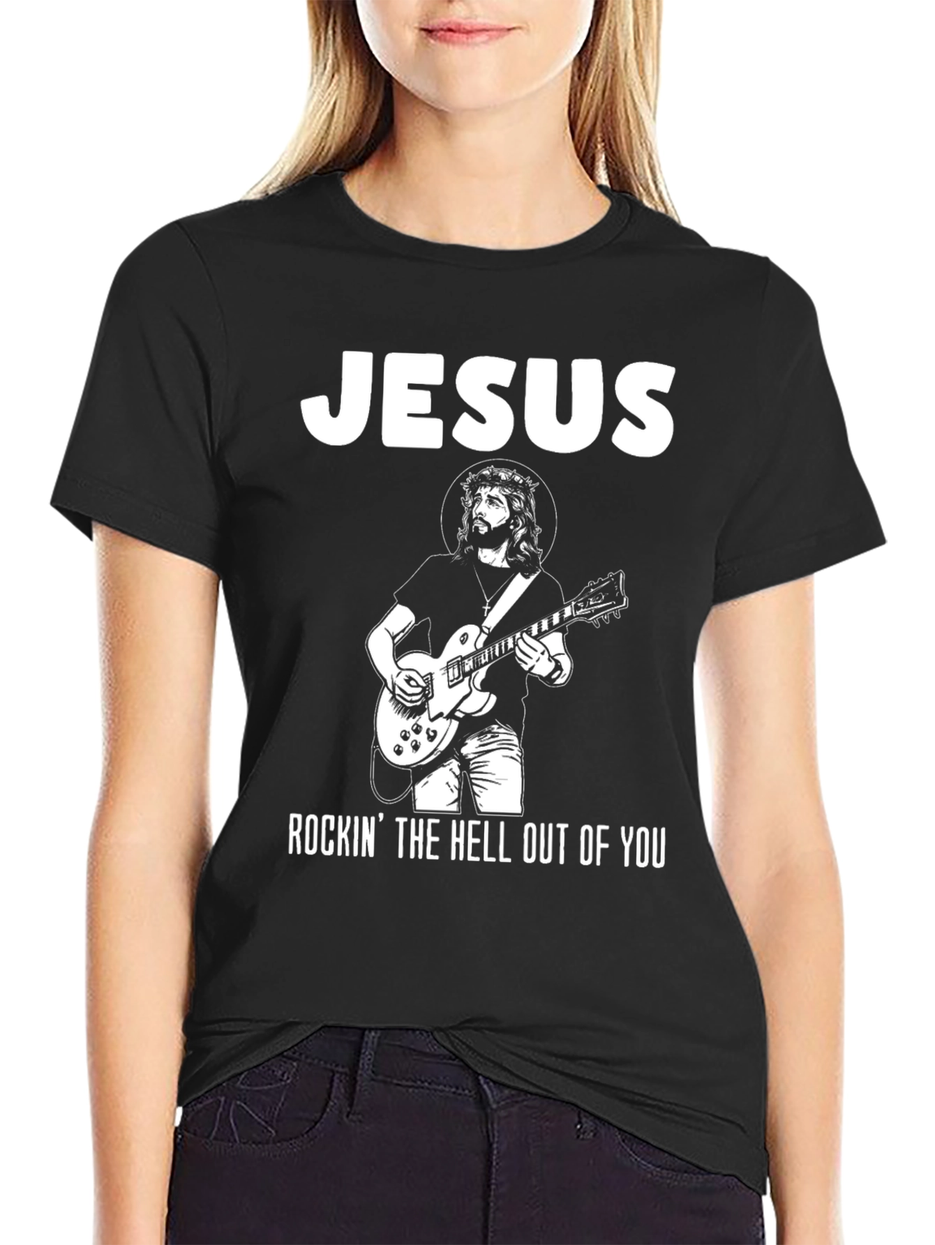 Jesus Rockin T-Shirt - Black Cotton Tee