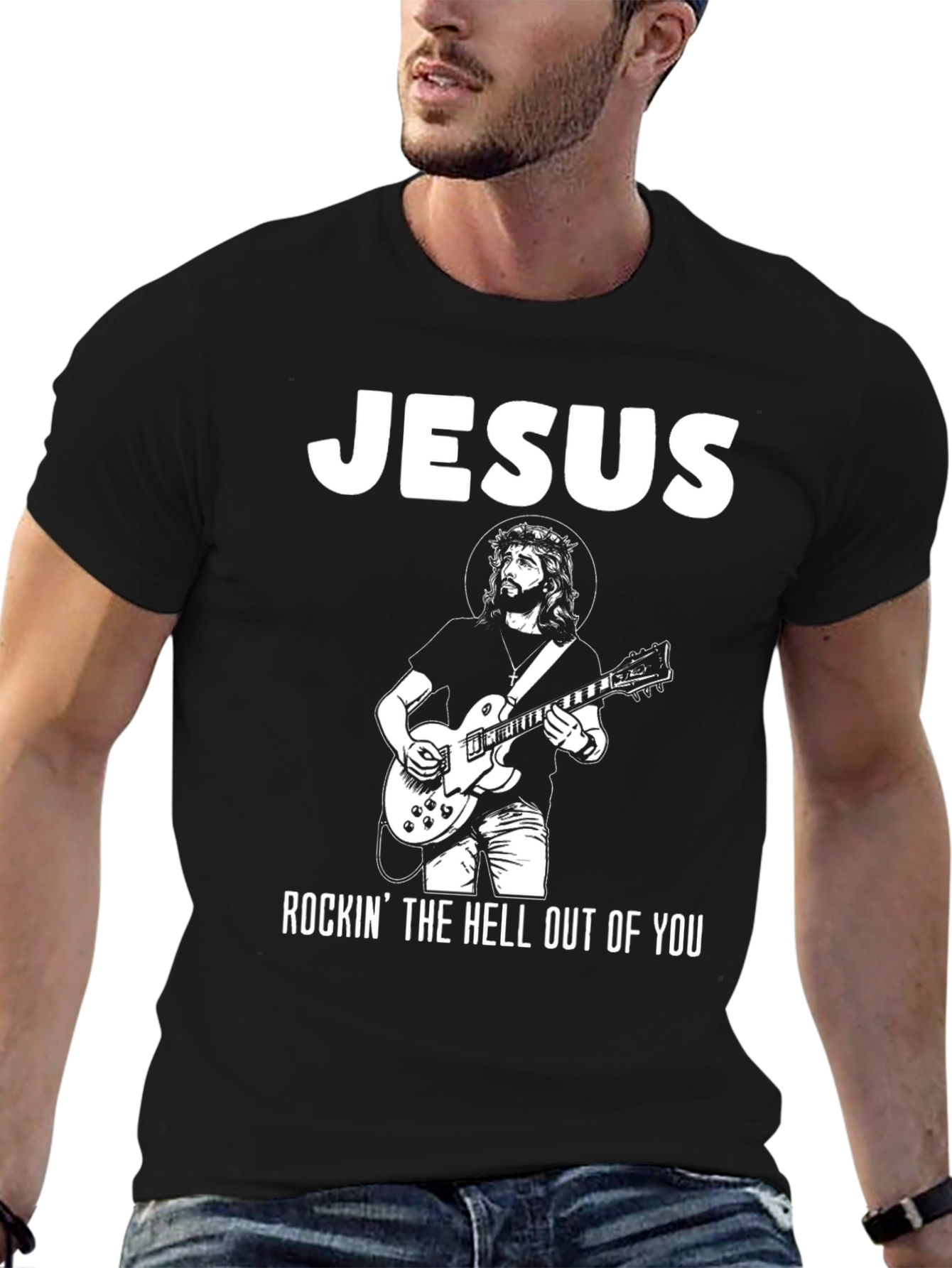 Jesus Rockin T-Shirt - Black Cotton Tee