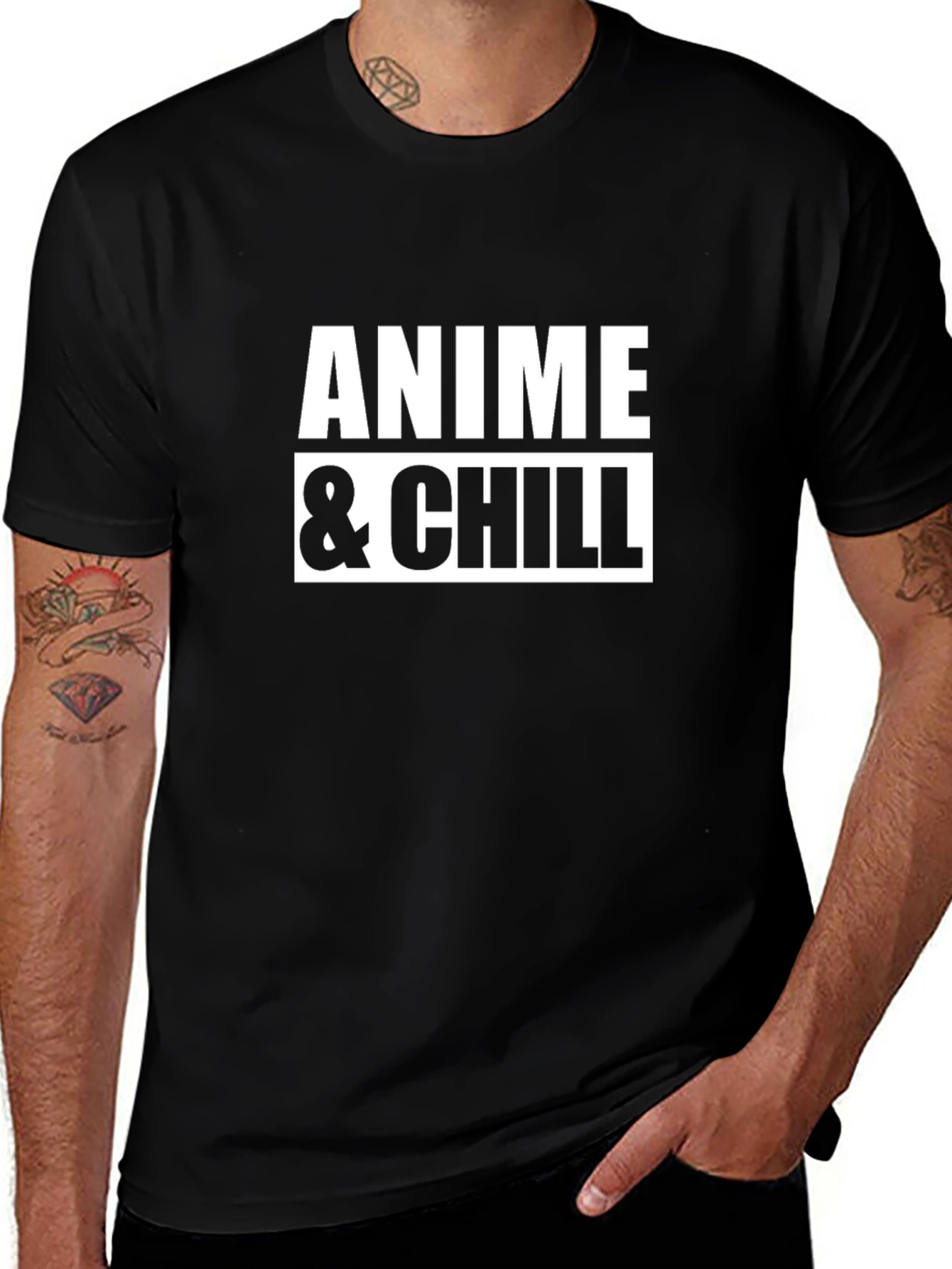Anime & Chill Black Graphic T-Shirt
