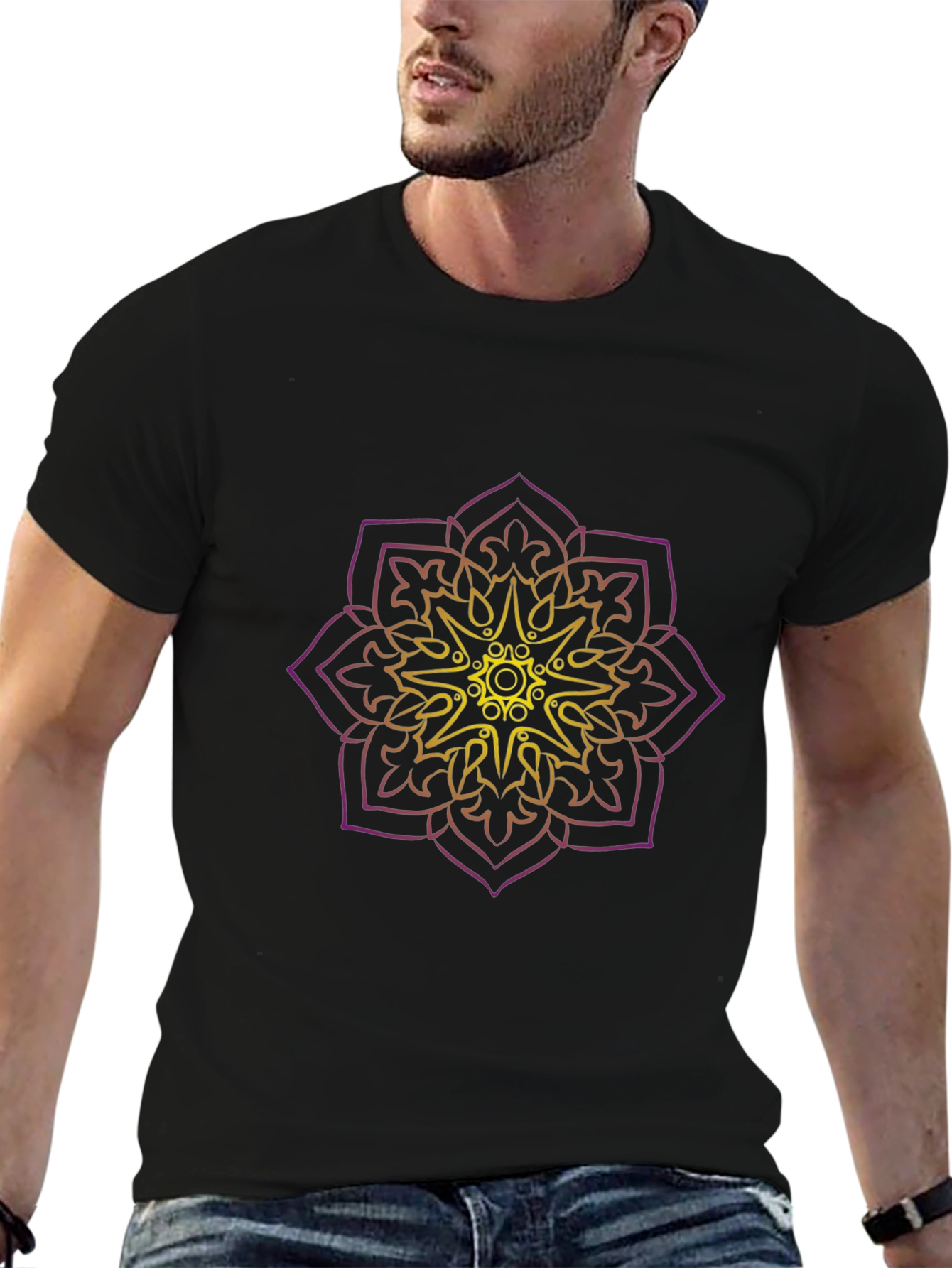 Mens Black T-Shirt with Mandala Design