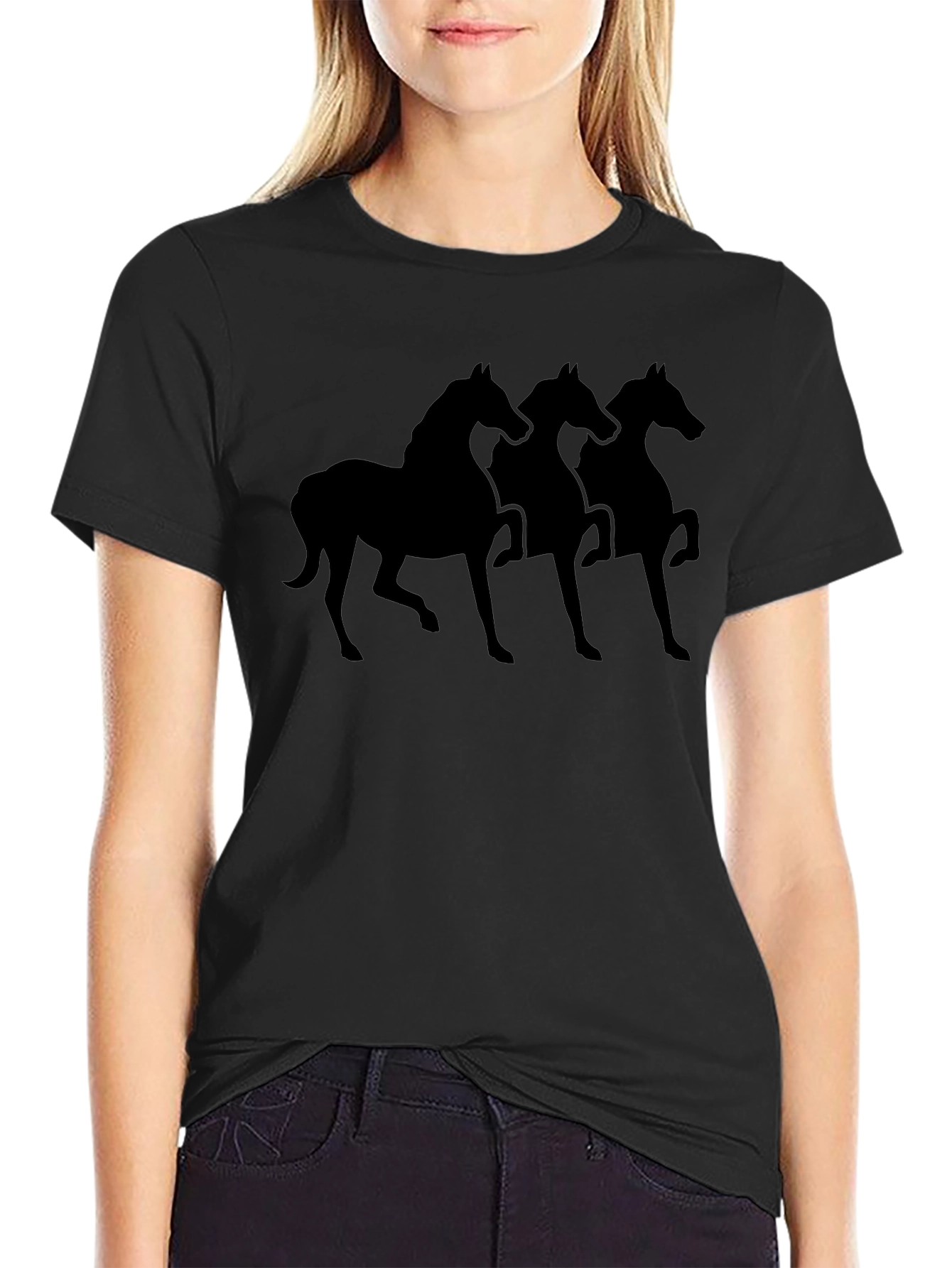 Mens Black T-Shirt with Horse Silhouettes