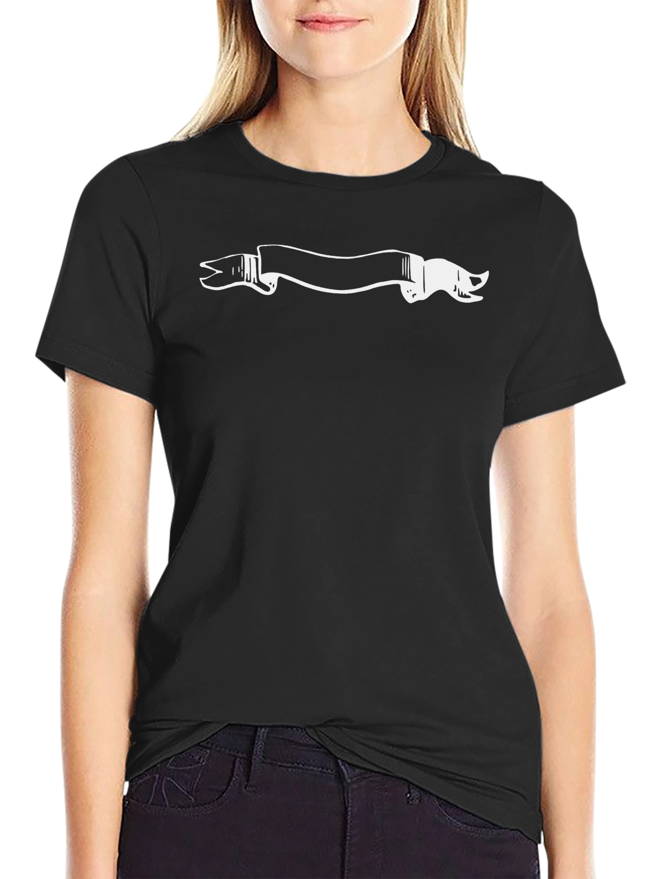 Black T-Shirt with White Banner Graphic