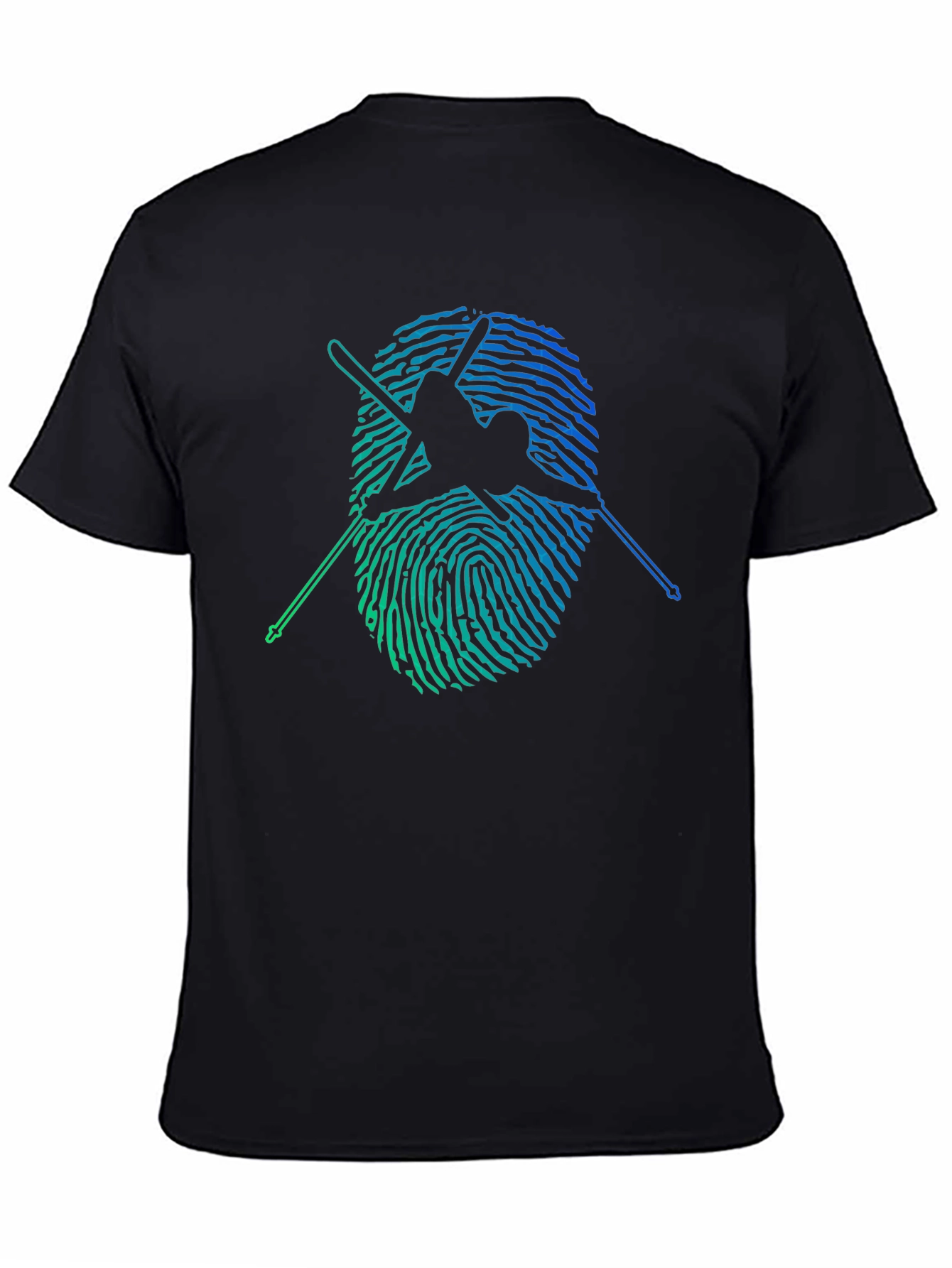 Skier Fingerprint Graphic Tee - Black Cotton T-Shirt