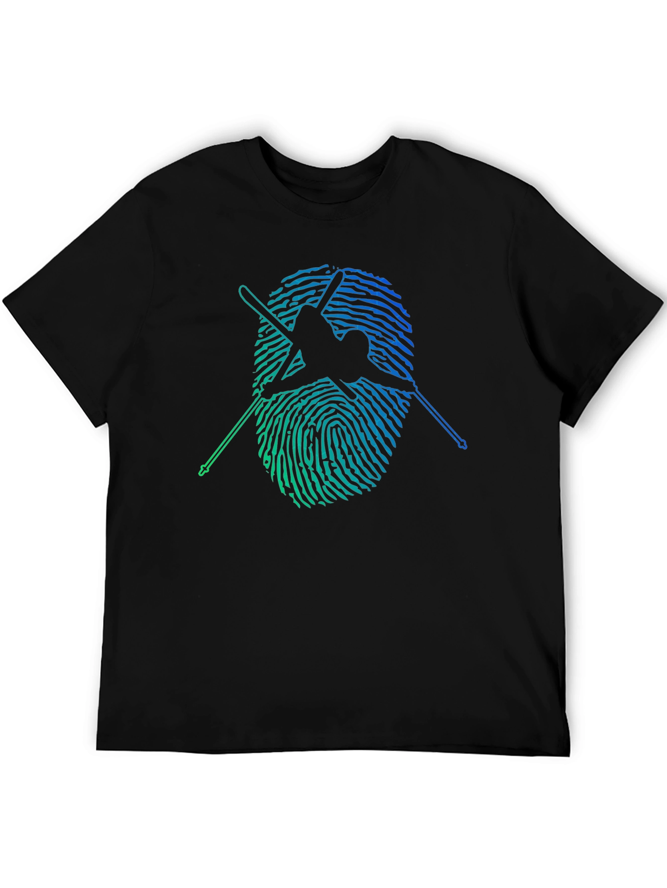 Skier Fingerprint Graphic Tee - Black Cotton T-Shirt