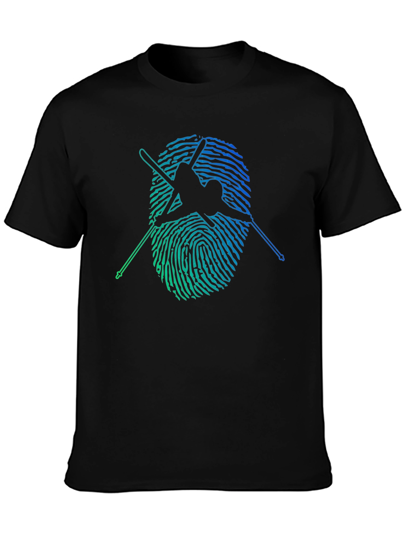 Skier Fingerprint Graphic Tee - Black Cotton T-Shirt
