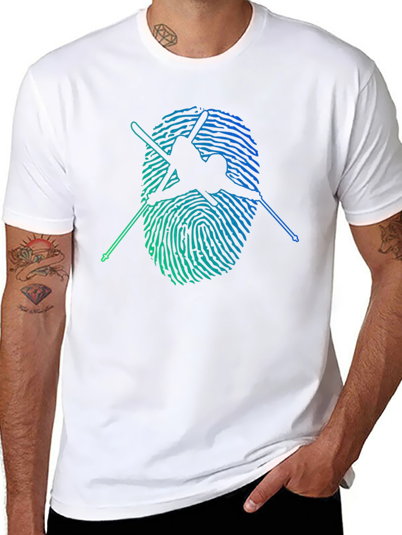 Skier Fingerprint Graphic Tee - Black Cotton T-Shirt