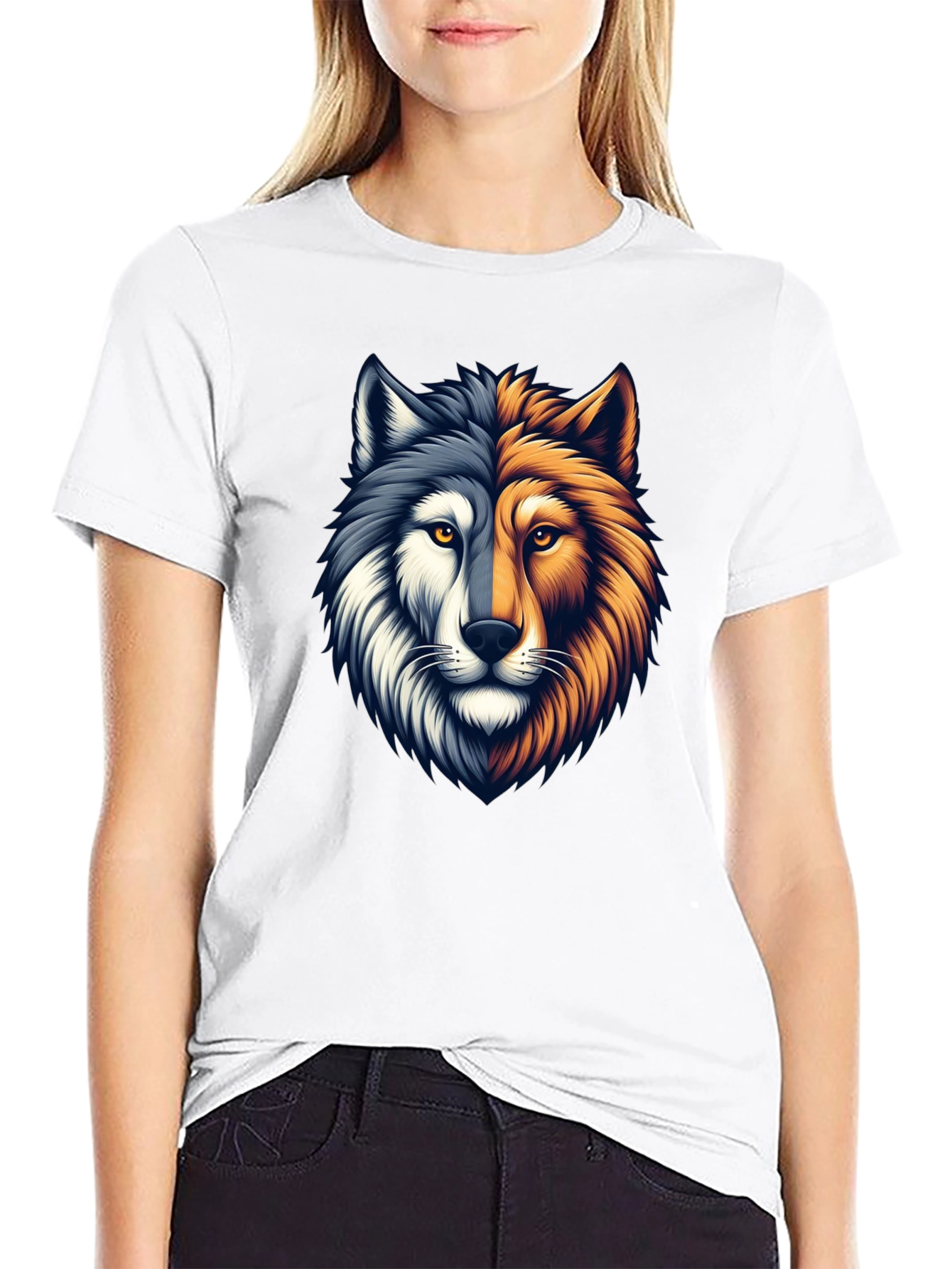Two-Faced Wolf Graphic T-Shirt - Black