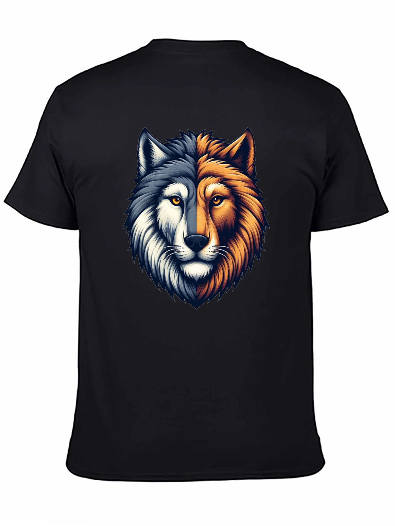 Two-Faced Wolf Graphic T-Shirt - Black