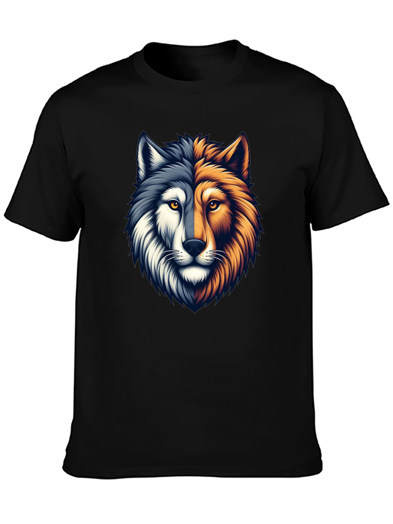 Two-Faced Wolf Graphic T-Shirt - Black
