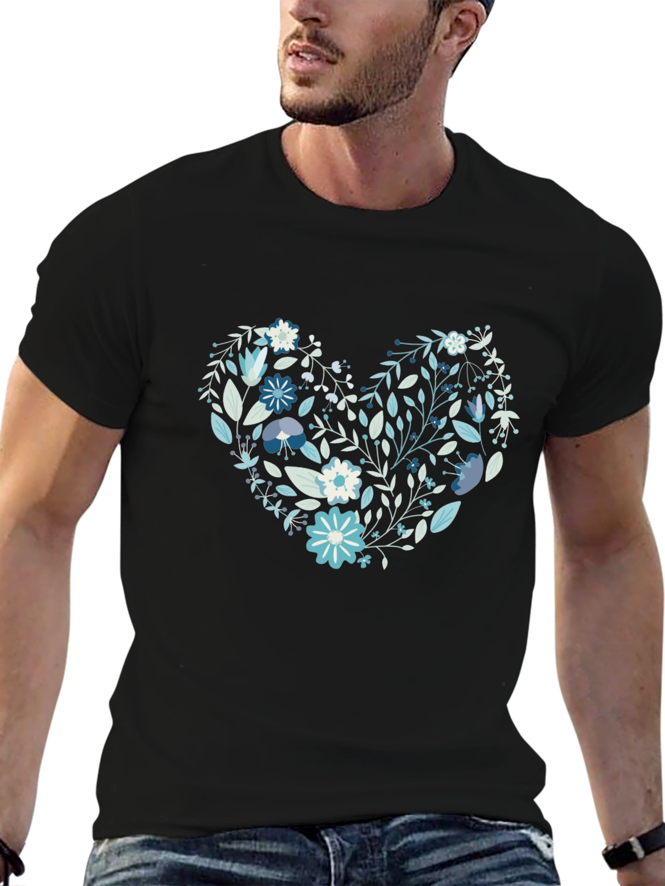 Floral Heart Tee - Black Graphic T-Shirt