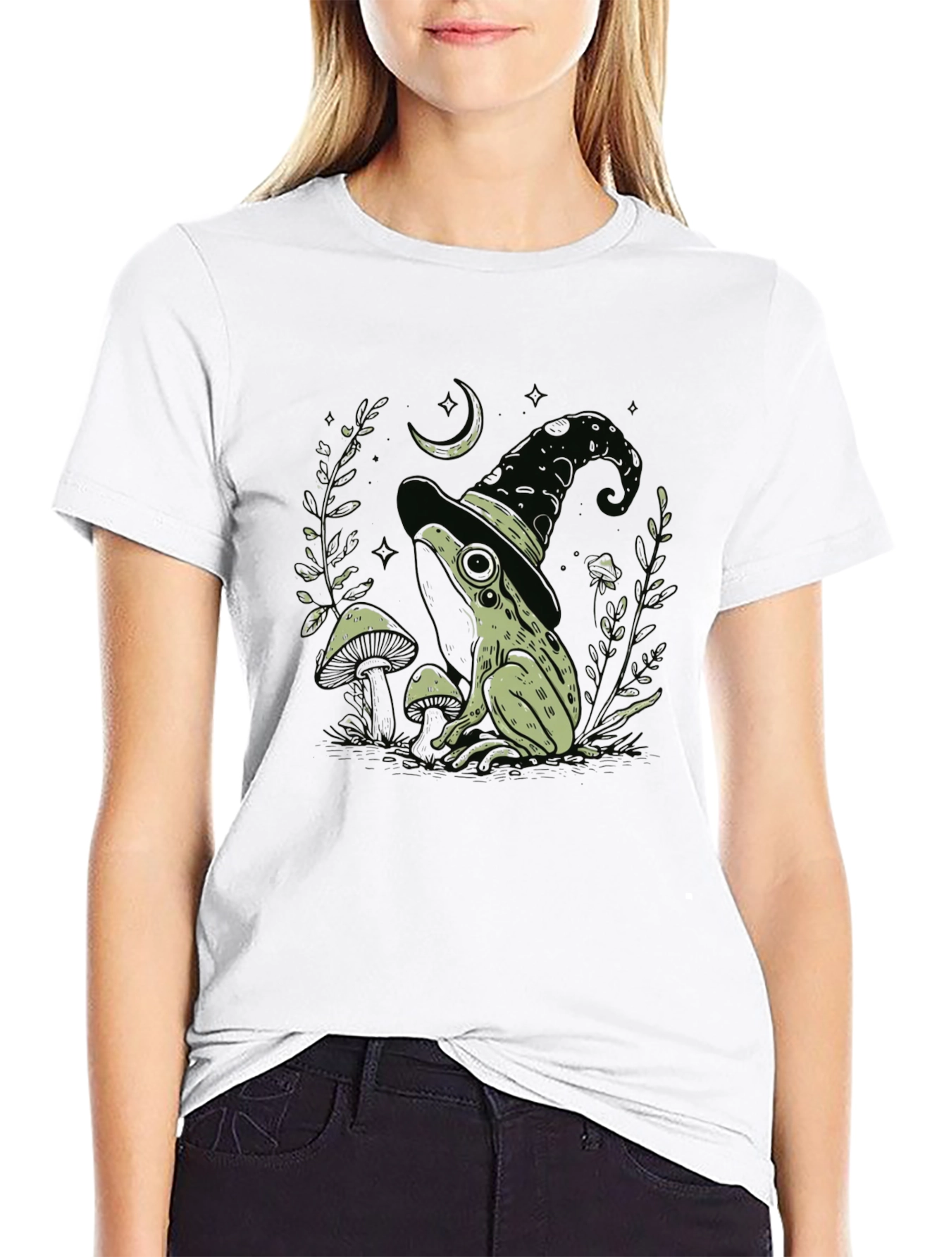 Witch Frog Graphic Tee - Black Cotton Blend T-Shirt