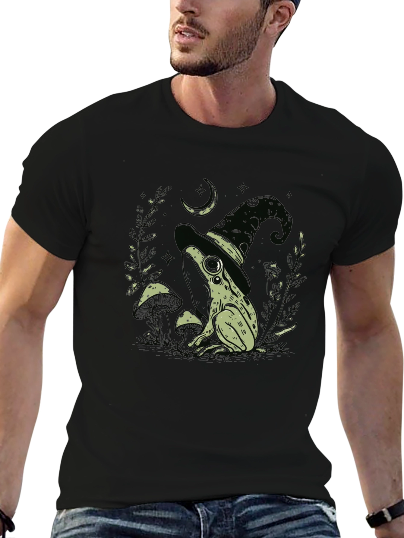 Witch Frog Graphic Tee - Black Cotton Blend T-Shirt