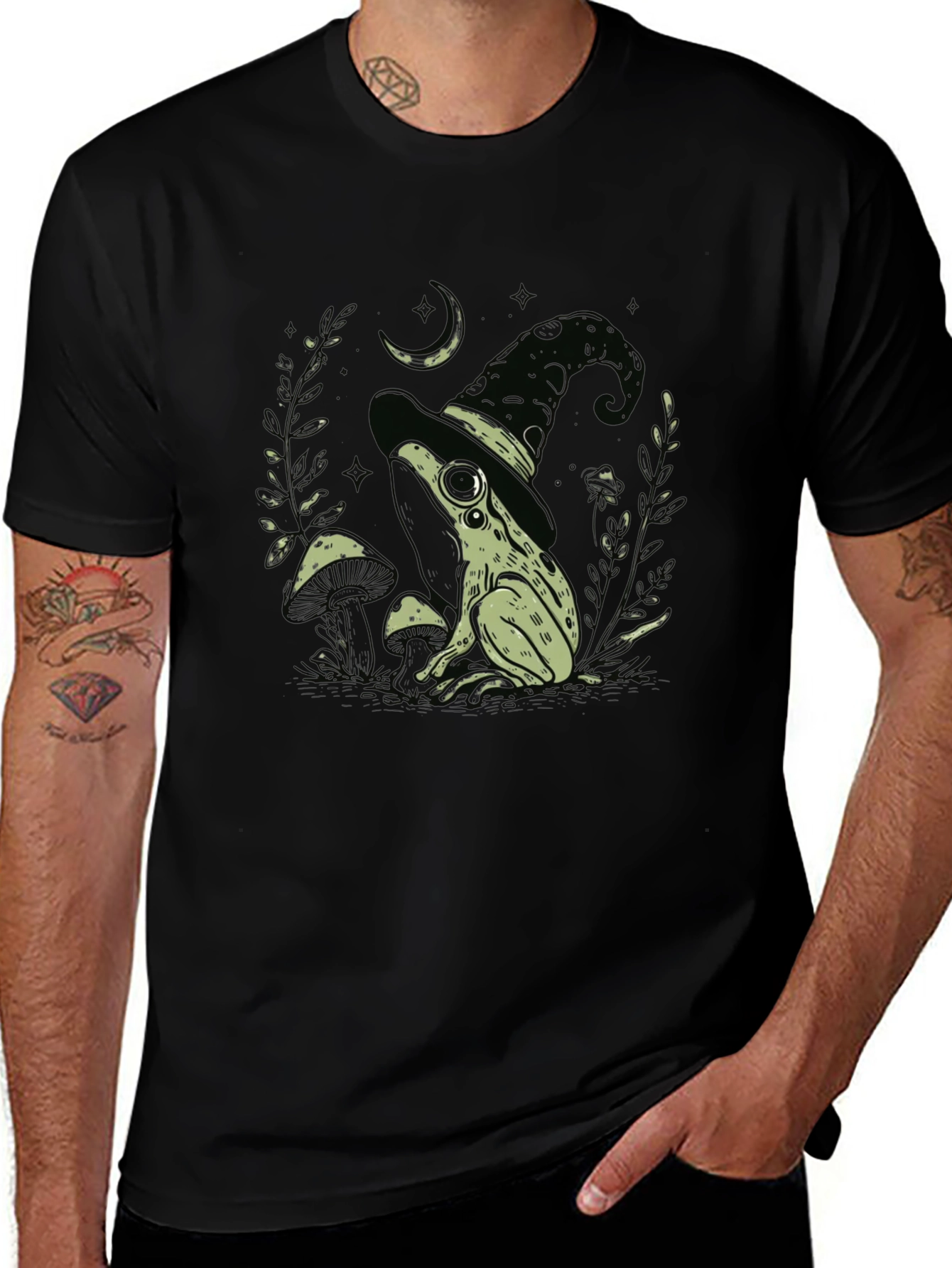 Witch Frog Graphic Tee - Black Cotton Blend T-Shirt