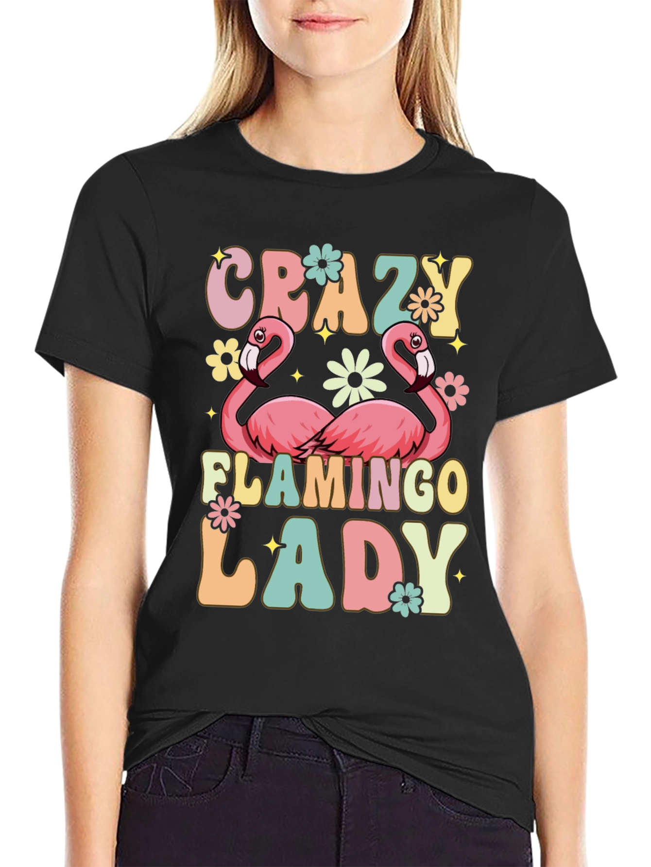 Crazy Flamingo Lady Graphic Tee