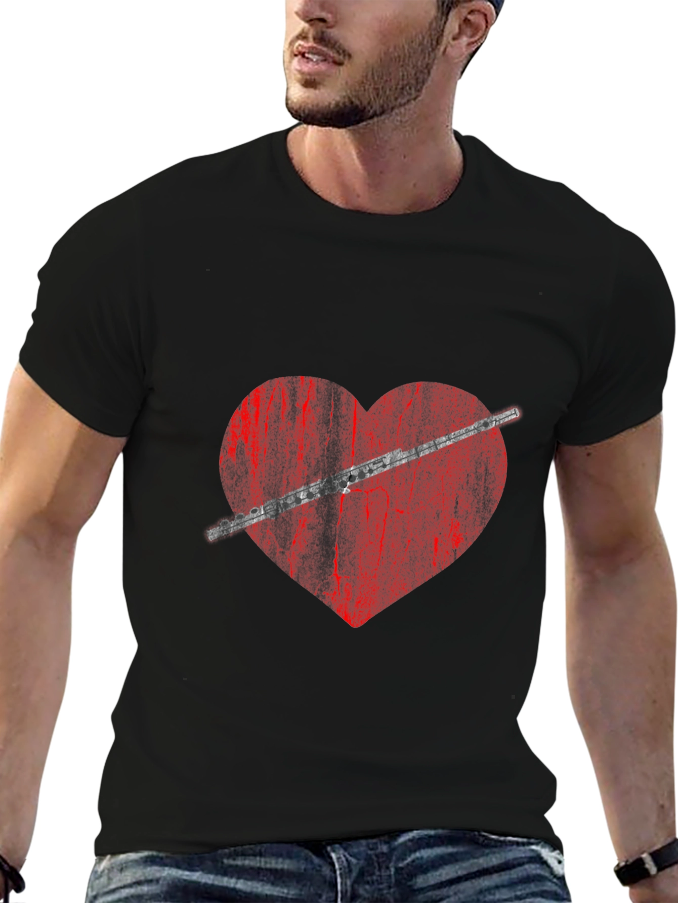 Flute Heart Graphic Tee - Music Lover Shirt